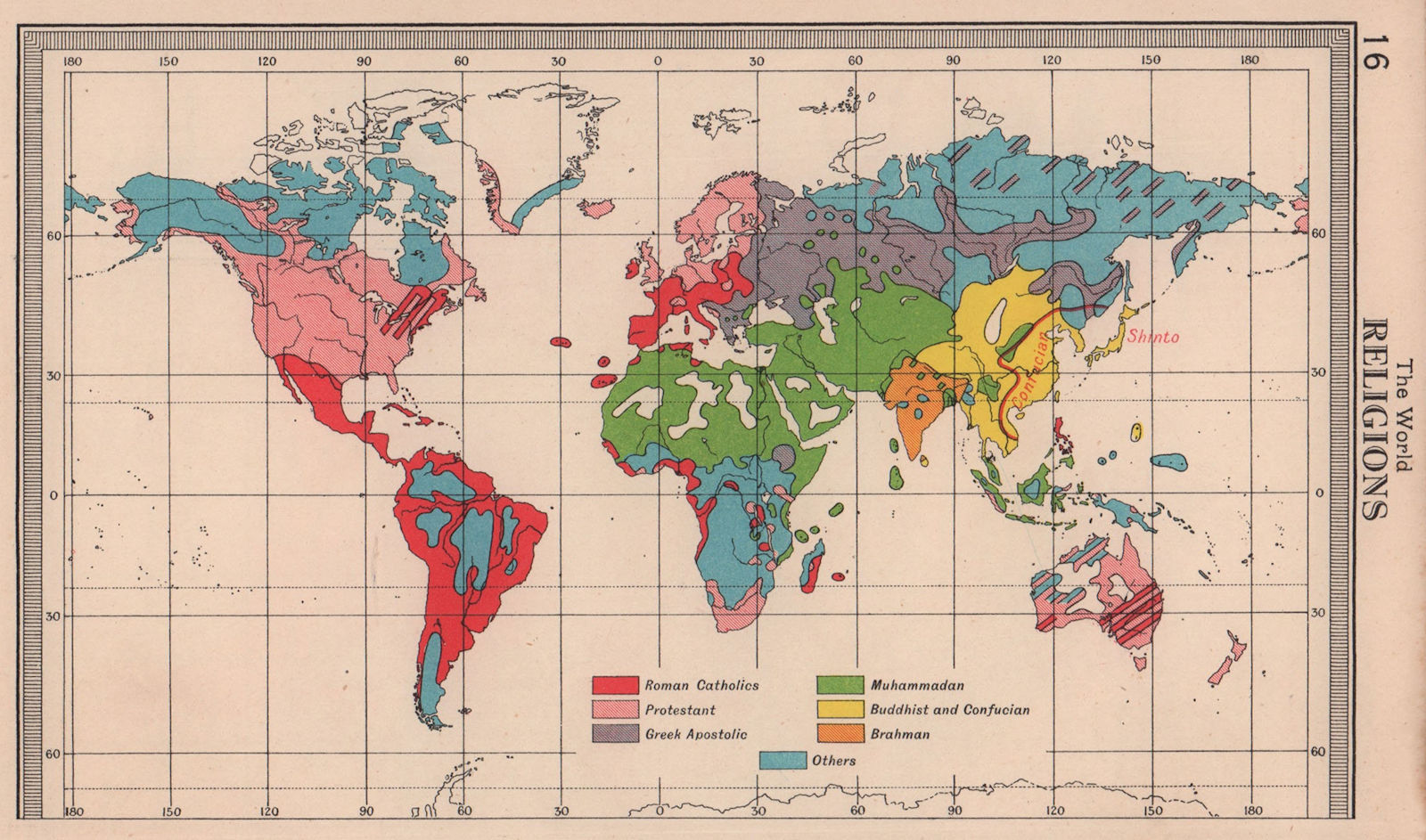 World - Religions. Christian Hindu Muslim Buddhist. BARTHOLOMEW 1949 old map