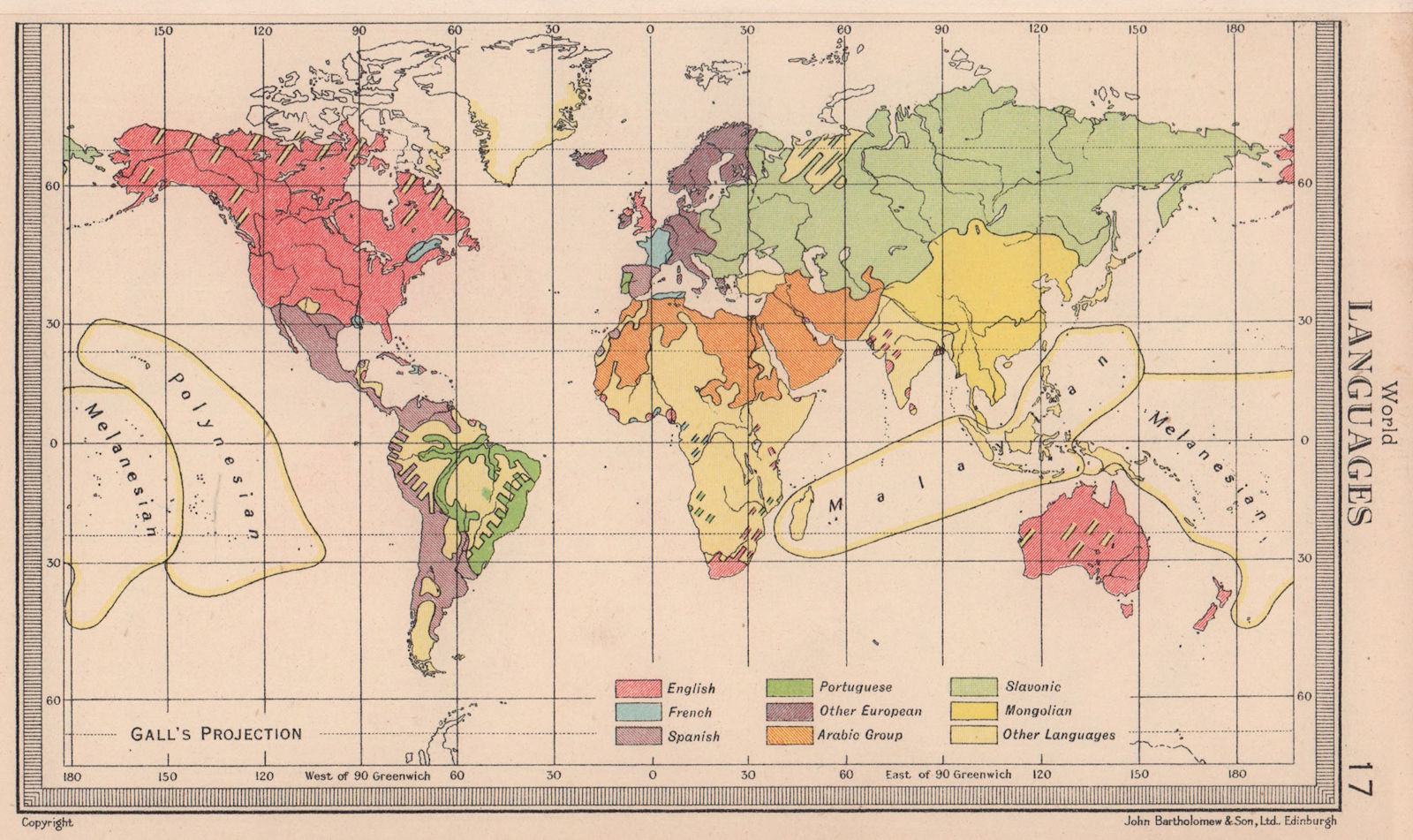 World - Languages. BARTHOLOMEW 1949 old vintage map plan chart