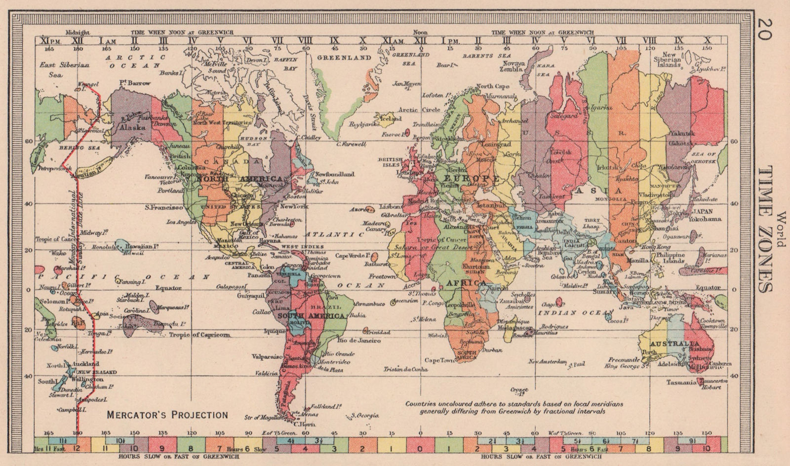 World Time Zones. BARTHOLOMEW 1949 old vintage map plan chart