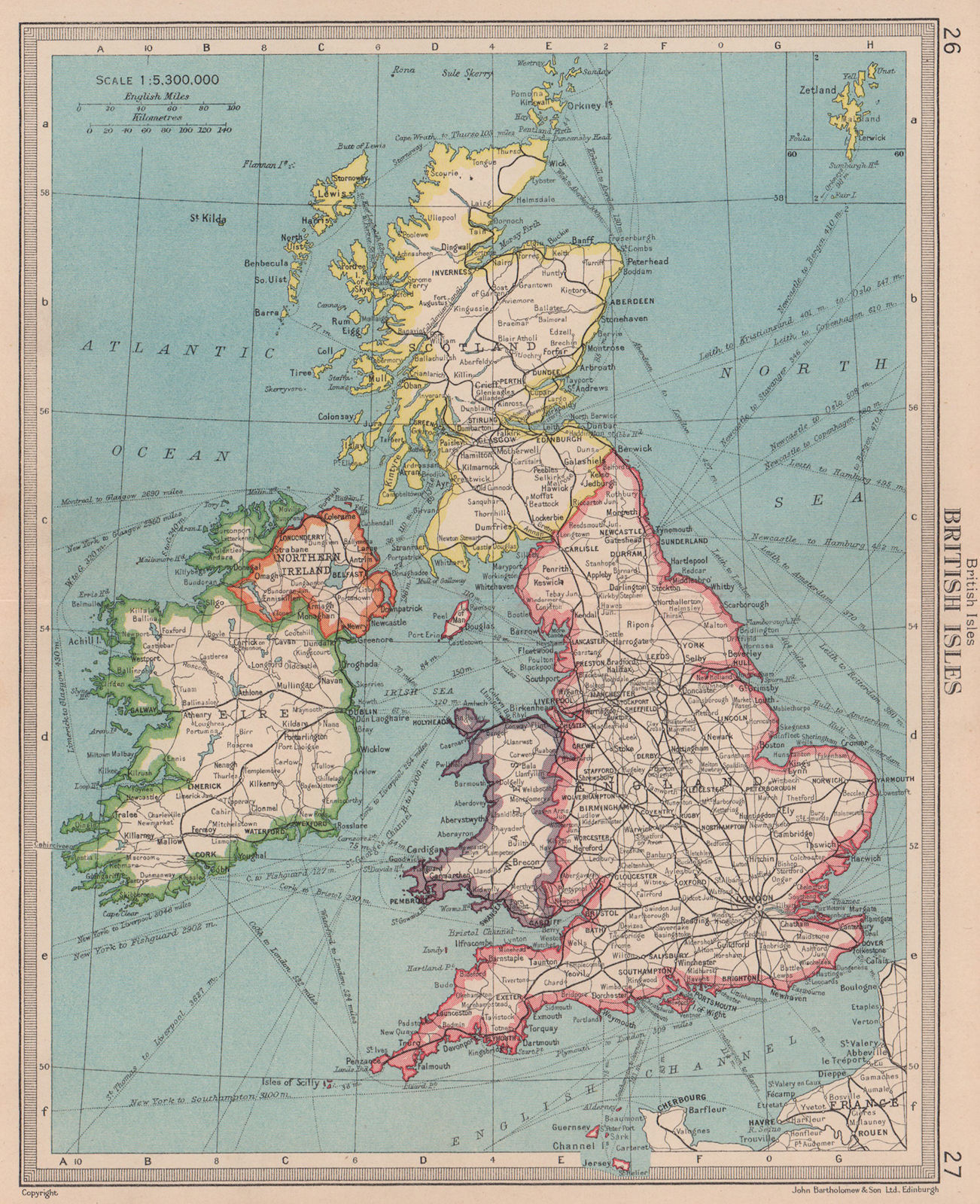 British Isles railways. BARTHOLOMEW 1949 old vintage map plan chart
