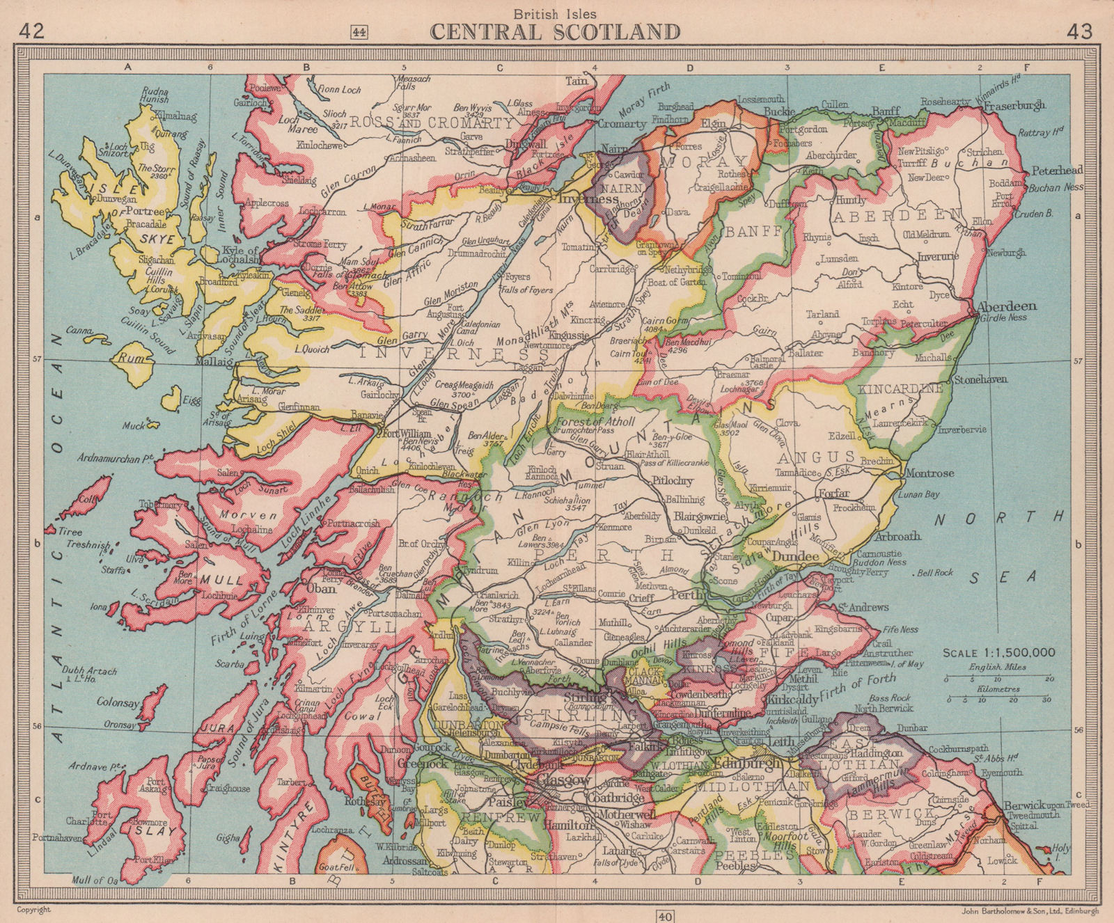 Central /Northern Scotland. BARTHOLOMEW 1949 old vintage map plan chart