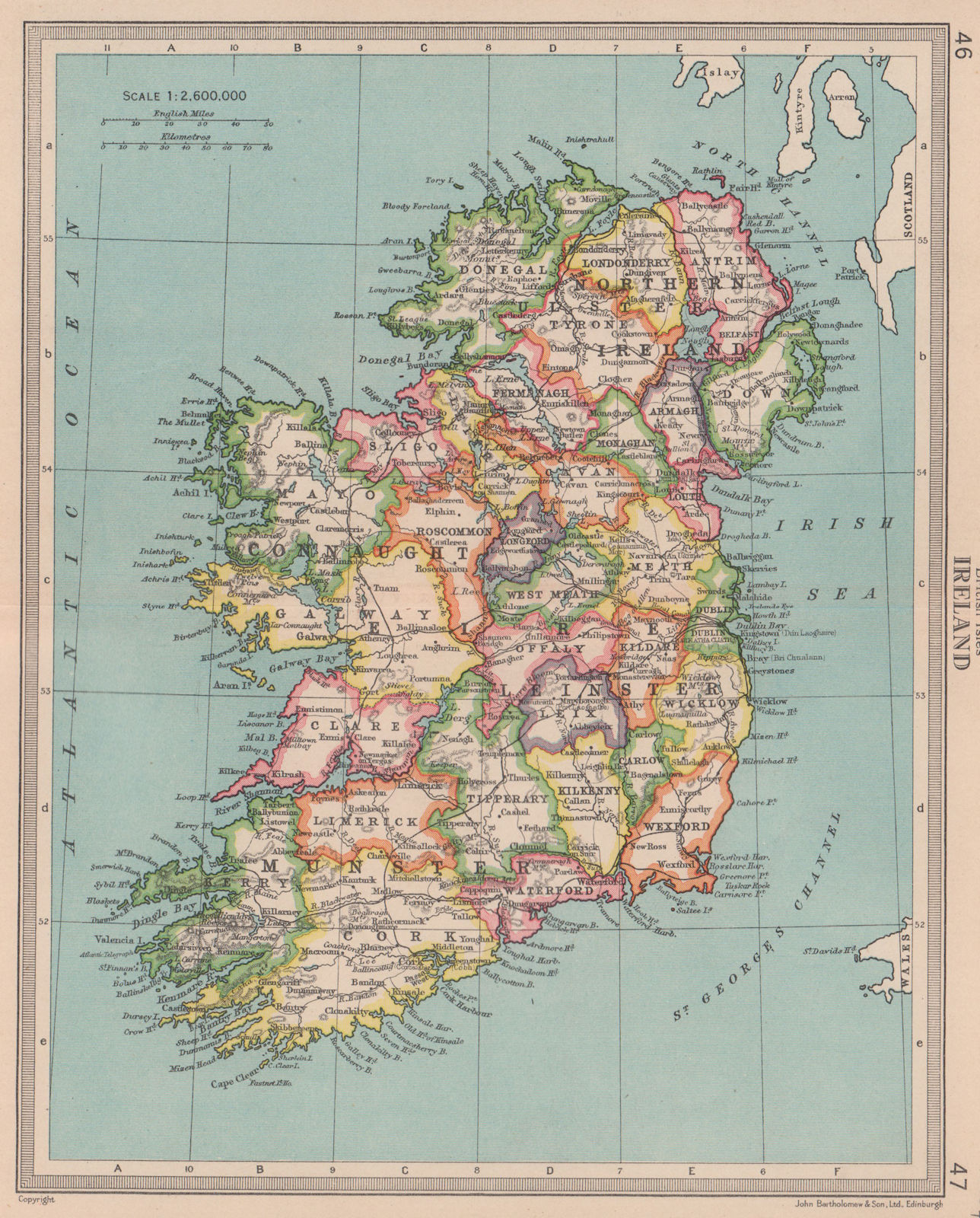 Ireland in provinces & counties. Antique map. BARTHOLOMEW 1949 old
