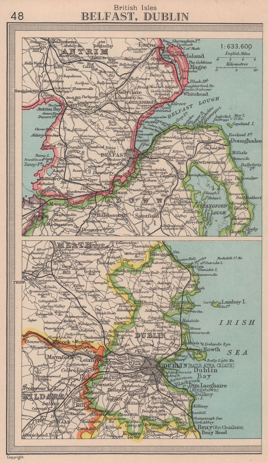 Belfast & Dublin environs. Irish cities. BARTHOLOMEW 1949 old vintage map