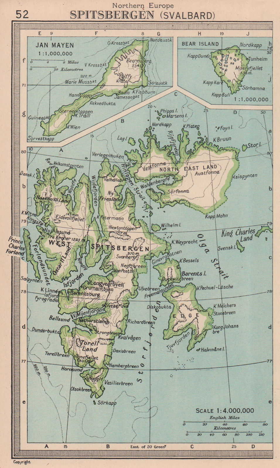 Spitsbergen (Svalbard). Jay Mayen. Bear Island. Norway. BARTHOLOMEW 1949 map