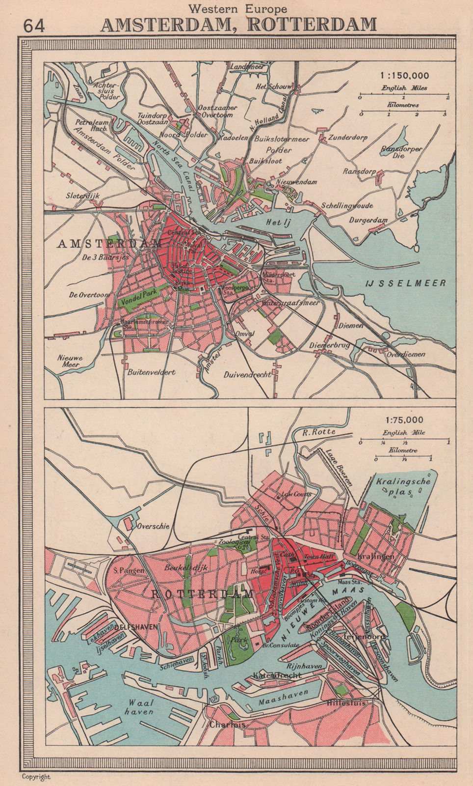 Dutch cities. Amsterdam & Rotterdam. Netherlands. BARTHOLOMEW 1949 old map
