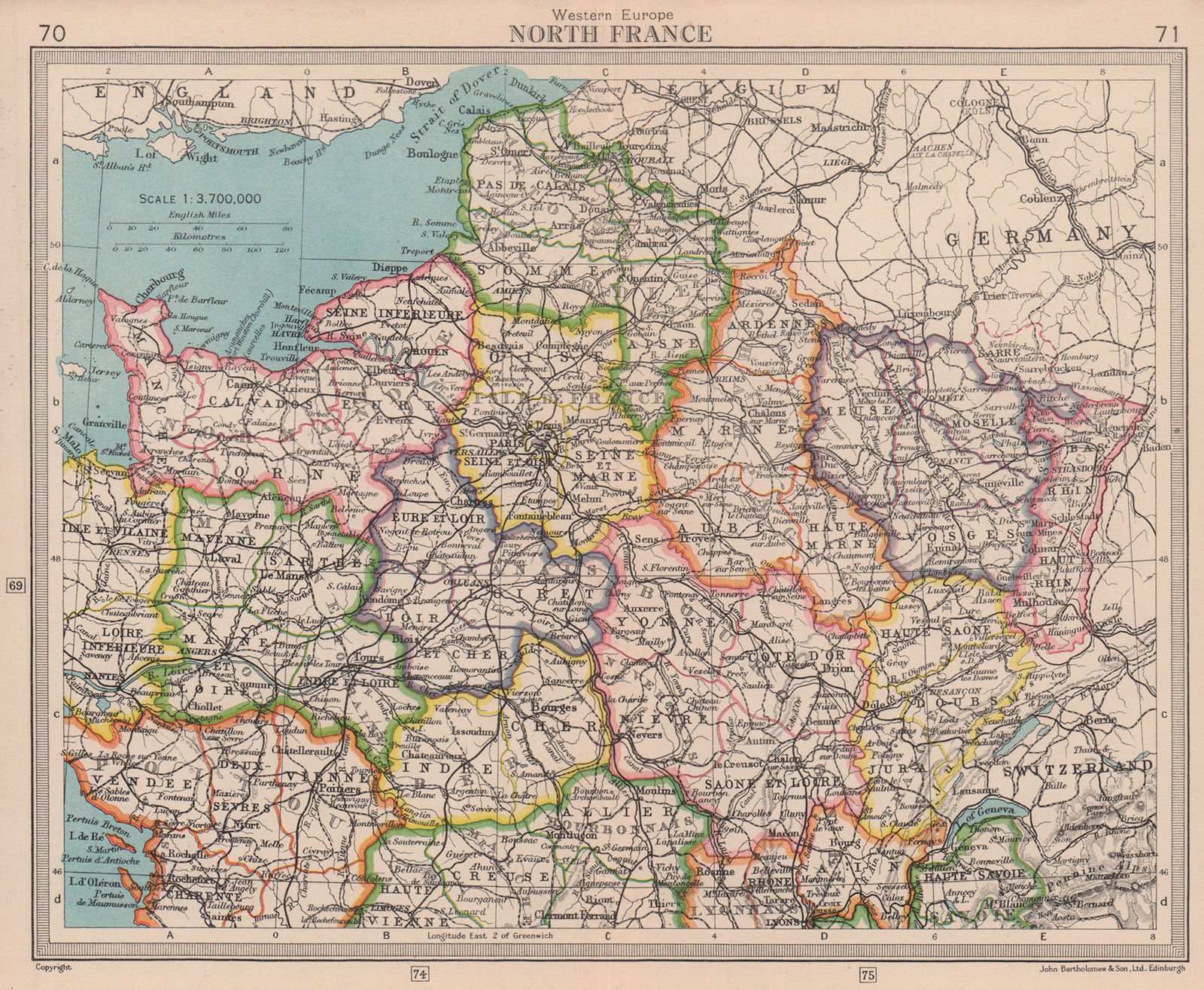 North France. Saar Protectorate Saarprotektorat. BARTHOLOMEW 1949 old map