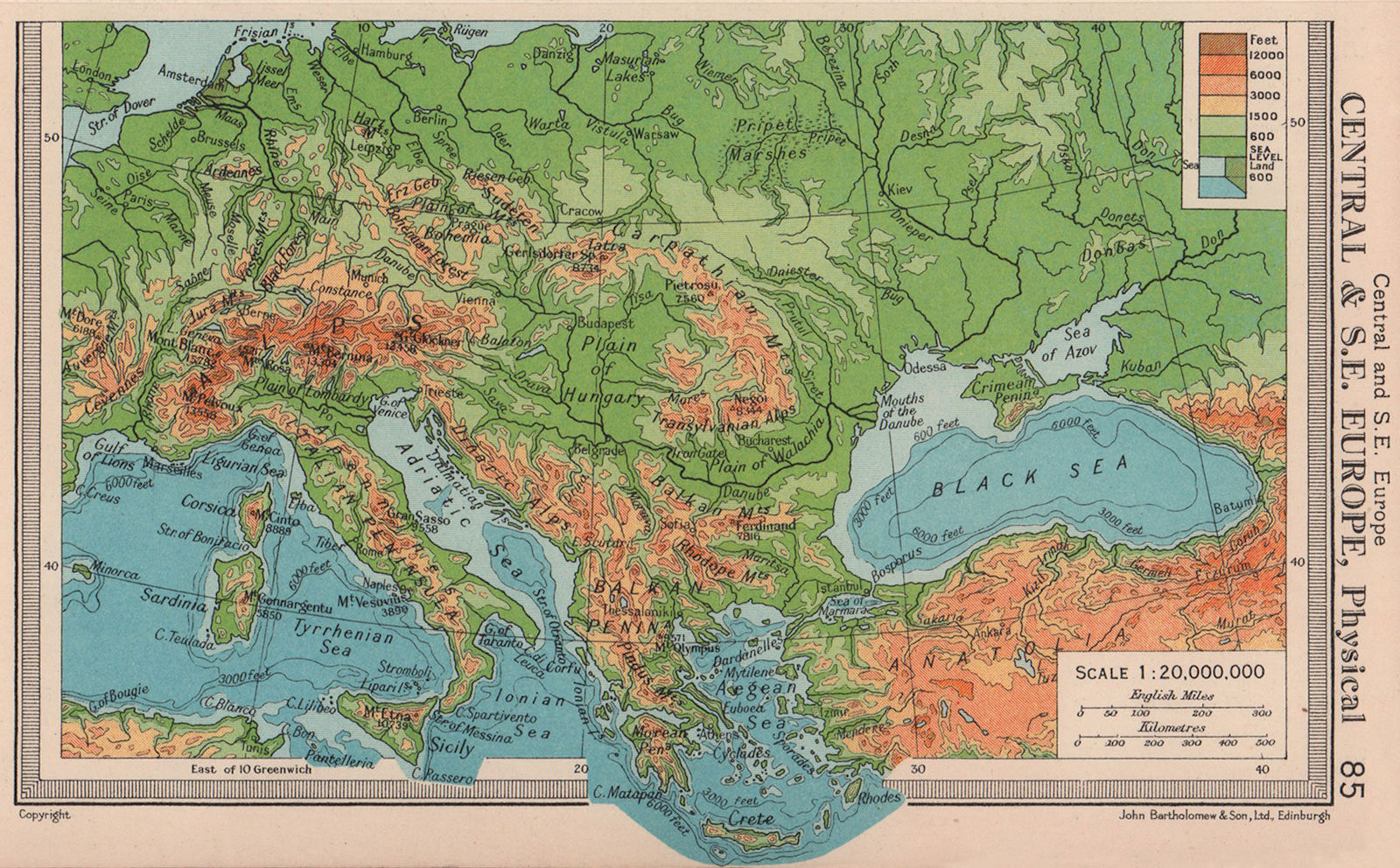 Associate Product Central & South East Europe - Physical. BARTHOLOMEW 1949 old vintage map chart