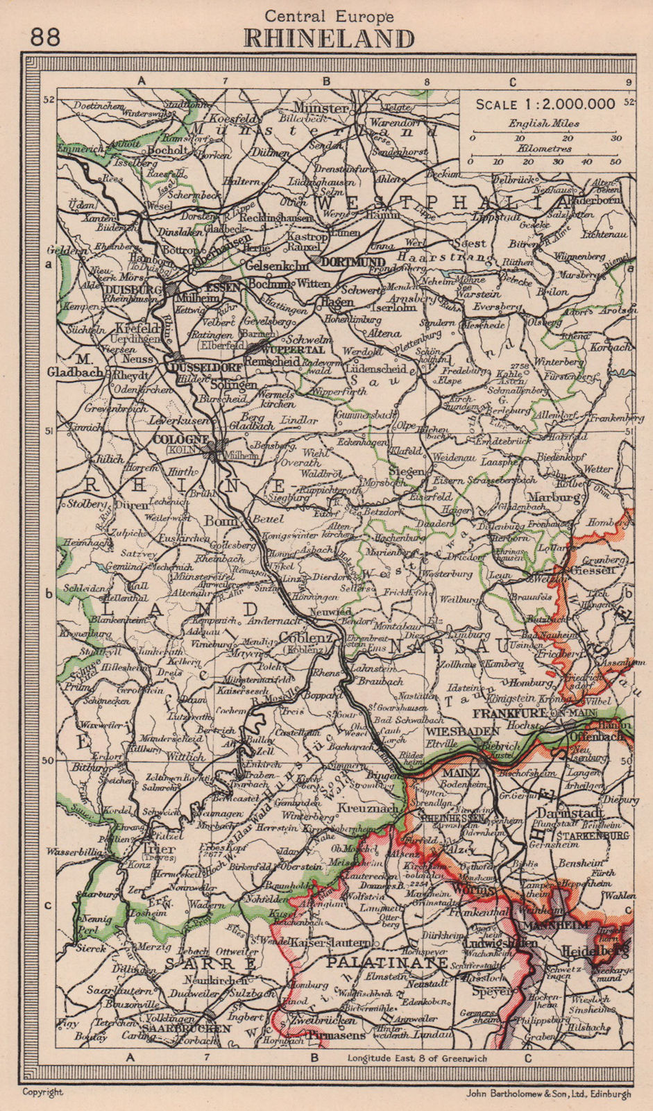 Rhineland. Westphalia. Germany. BARTHOLOMEW 1949 old vintage map plan chart