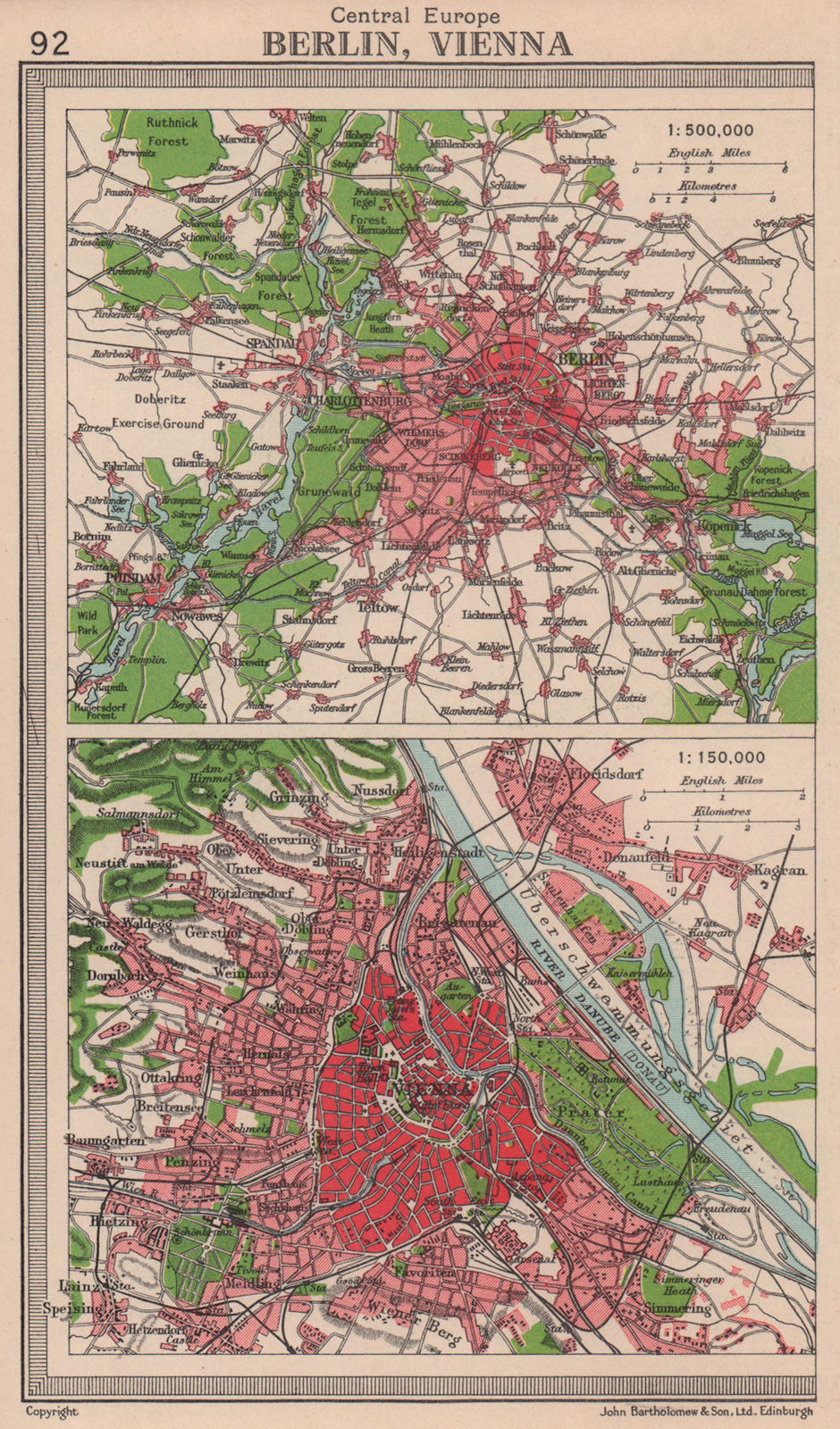 Berlin & Vienna environs. BARTHOLOMEW 1949 old vintage map plan chart