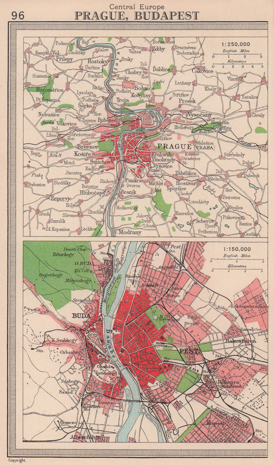 Prague & Budapest plans. Czechia Hungary. BARTHOLOMEW 1949 old vintage map