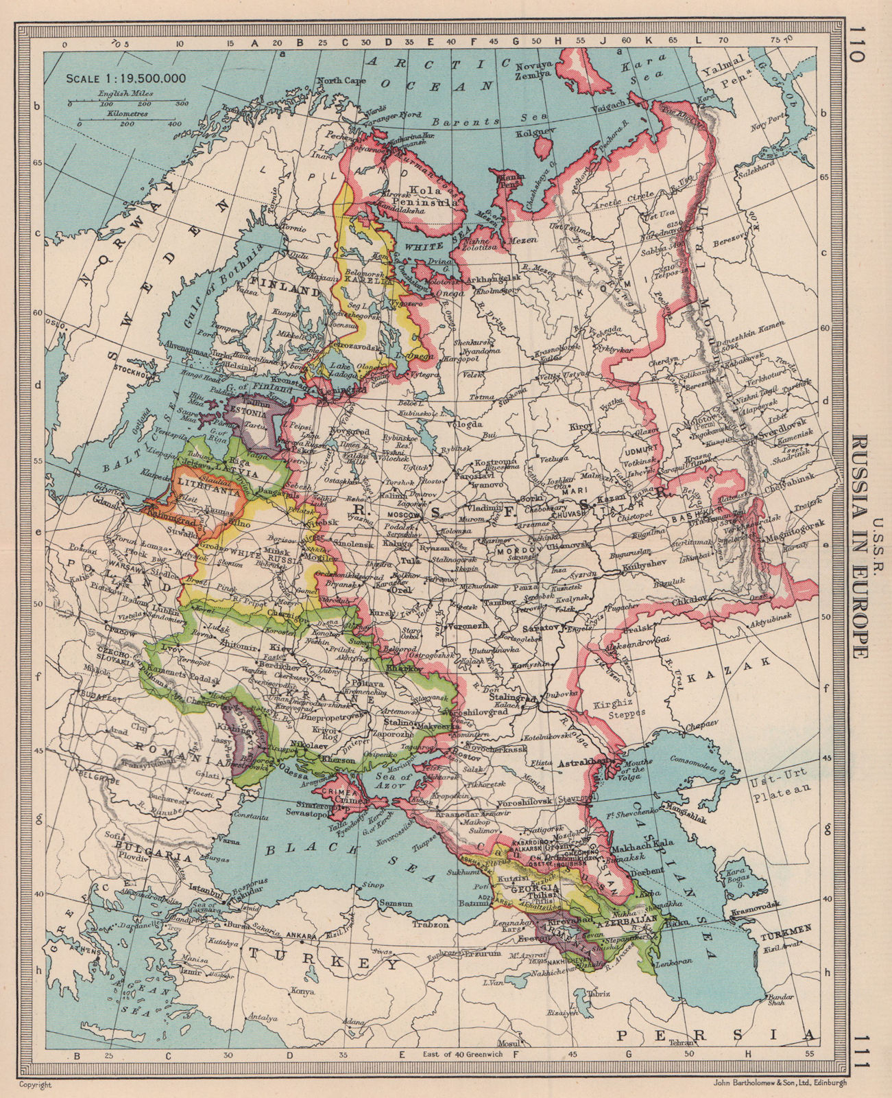 USSR. Ukraine Karelia Baltics White Russia. Russian Crimea. BARTHOLOMEW 1949 map