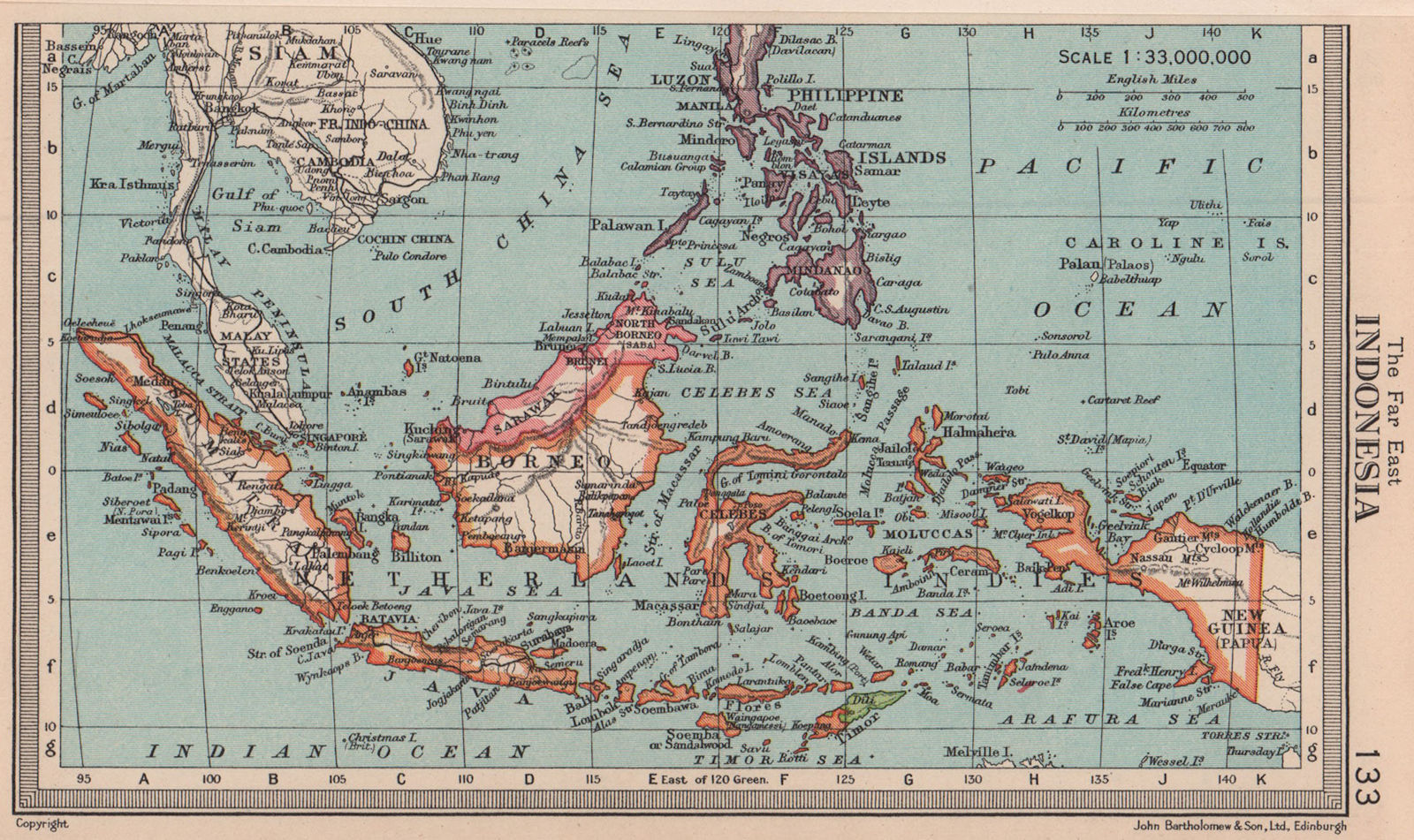 Indonesia. BARTHOLOMEW 1949 old vintage map plan chart