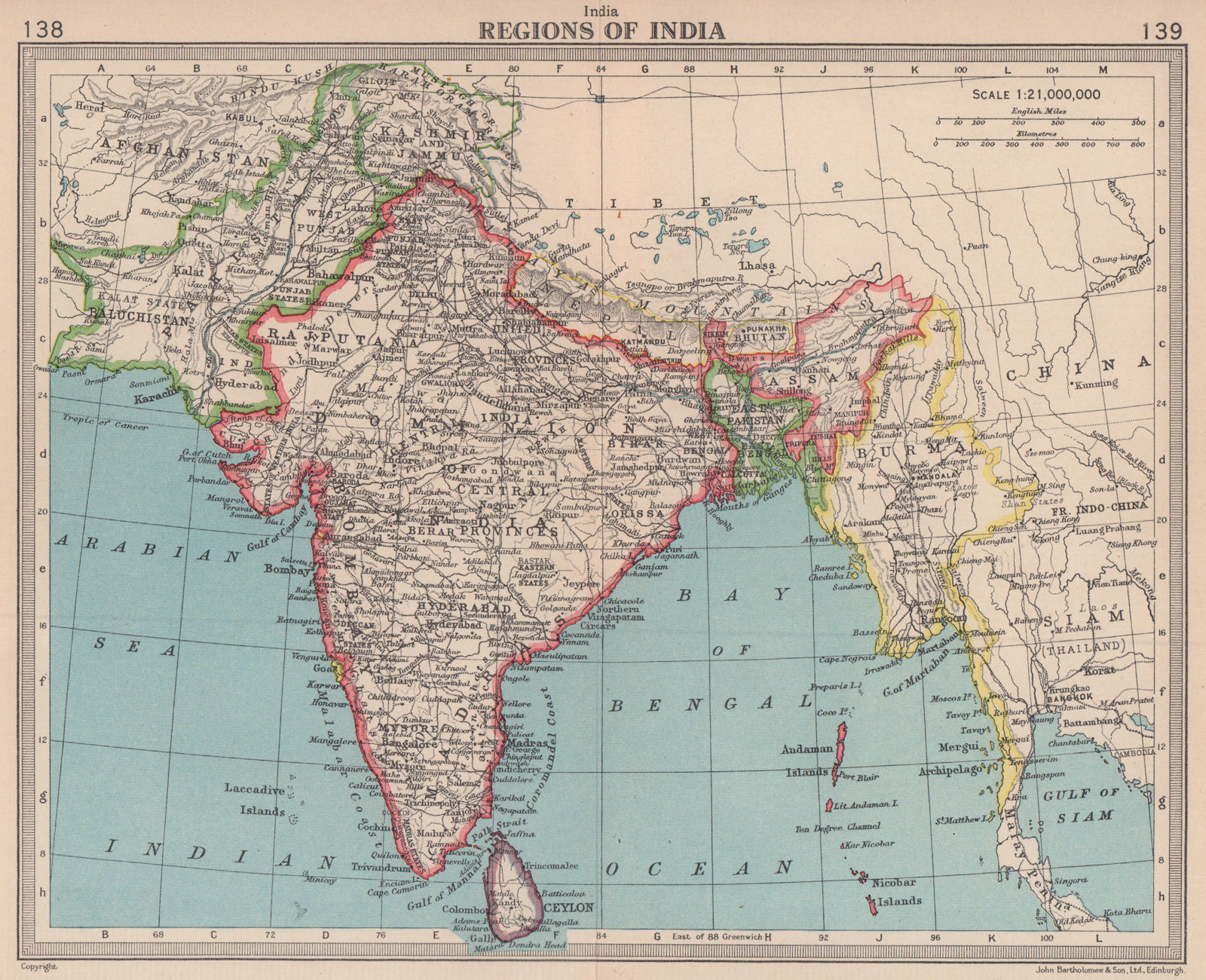 Newly partitioned India East Pakistan Burma. Unresolved Jammu & Kashmir 1949 map