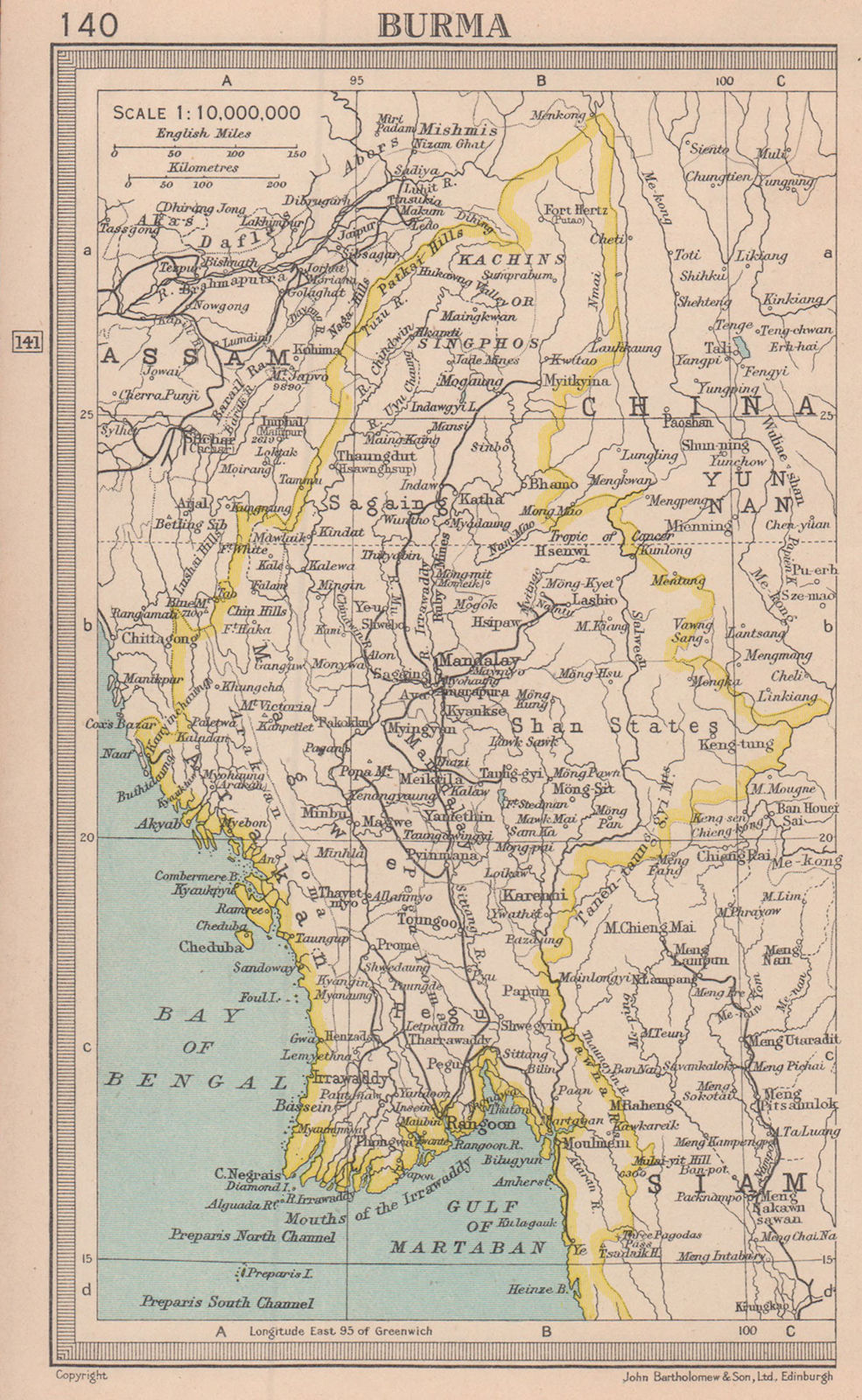 Burma. Myanmar. BARTHOLOMEW 1949 old vintage map plan chart