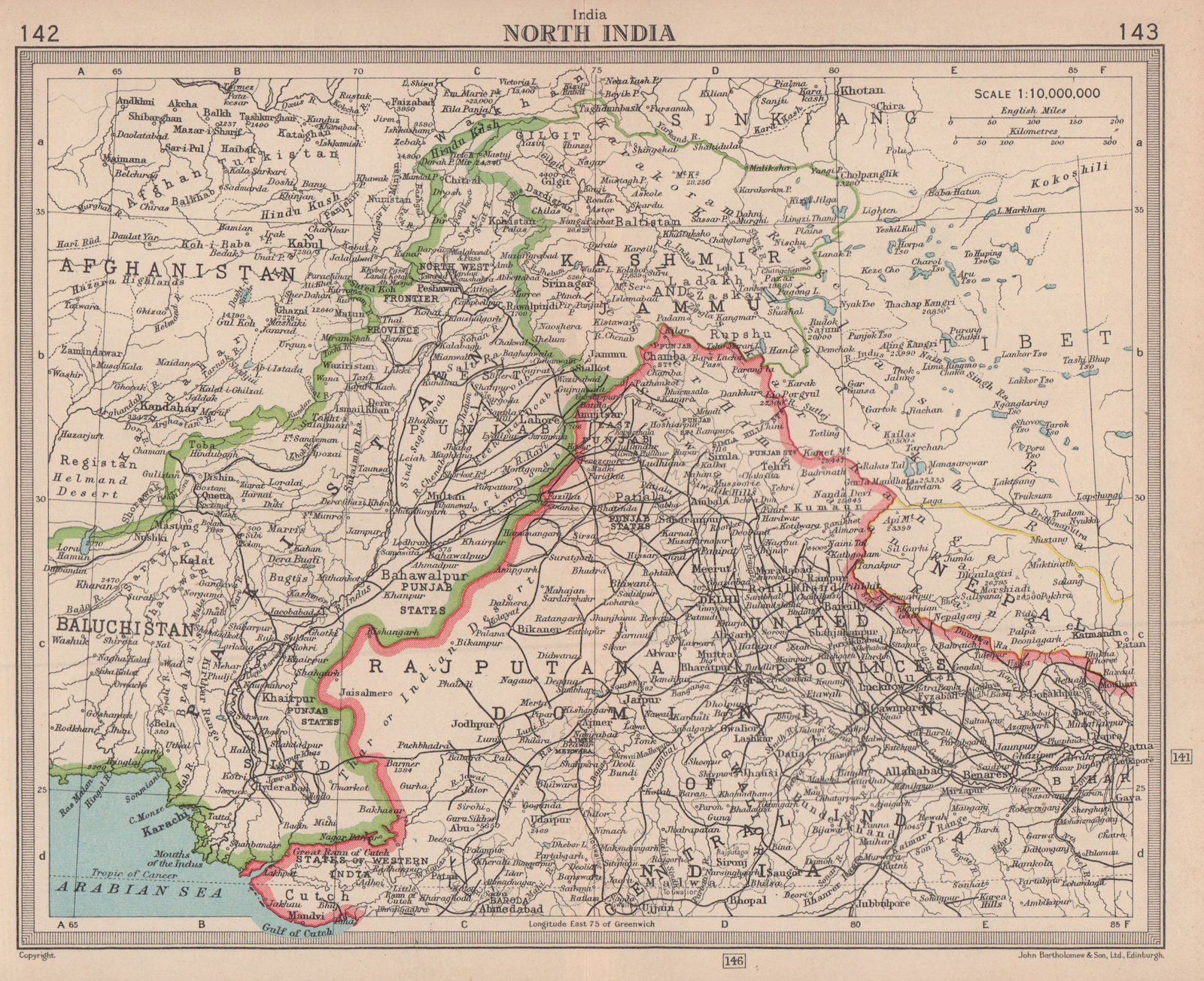 North India. Pakistan. Unresolved Jammu & Kashmir. BARTHOLOMEW 1949 old map