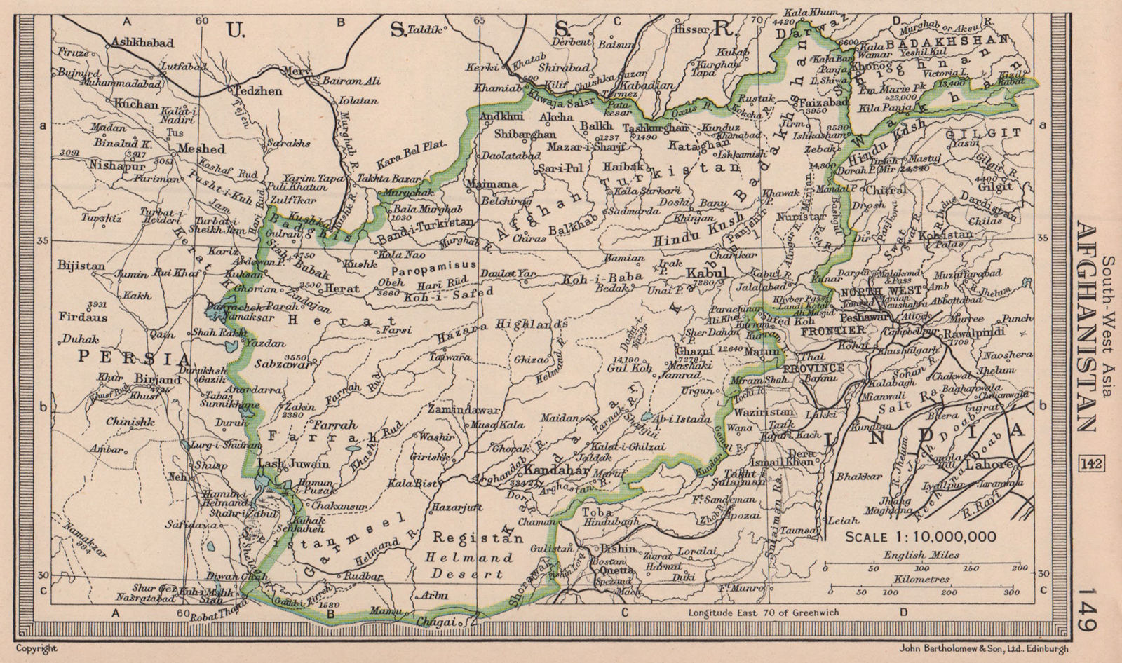 Afghanistan. BARTHOLOMEW 1949 old vintage map plan chart
