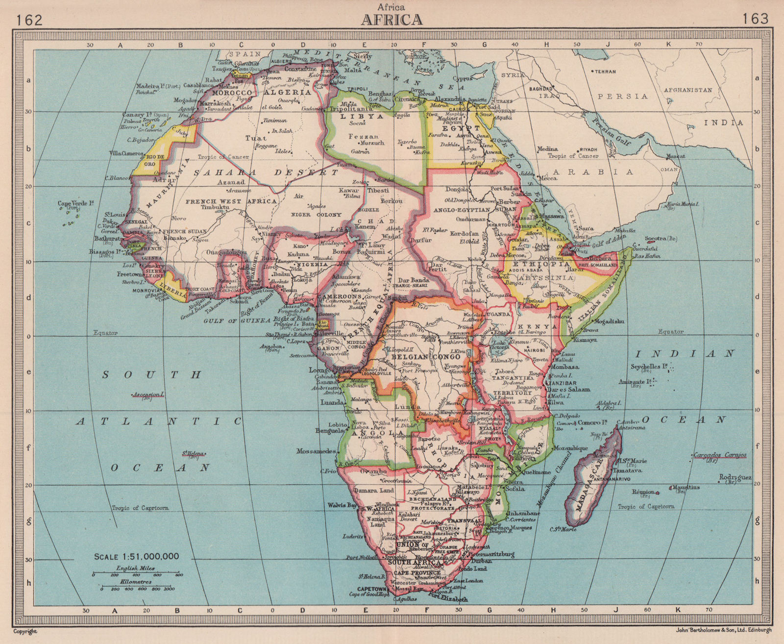 Africa. French West/Equatorial Africa. Belgian Congo. BARTHOLOMEW 1949 old map