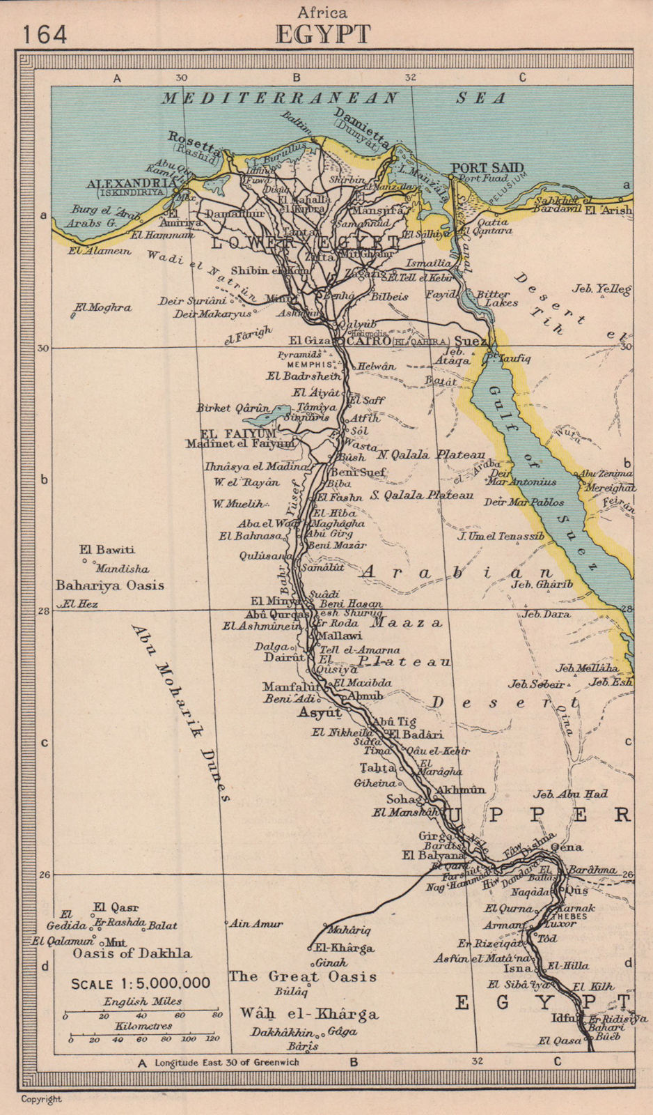 Egypt. Nile Valley. BARTHOLOMEW 1949 old vintage map plan chart