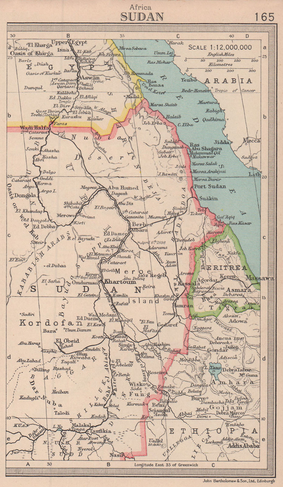 Sudan. Eritrea. Nile Valley. BARTHOLOMEW 1949 old vintage map plan chart
