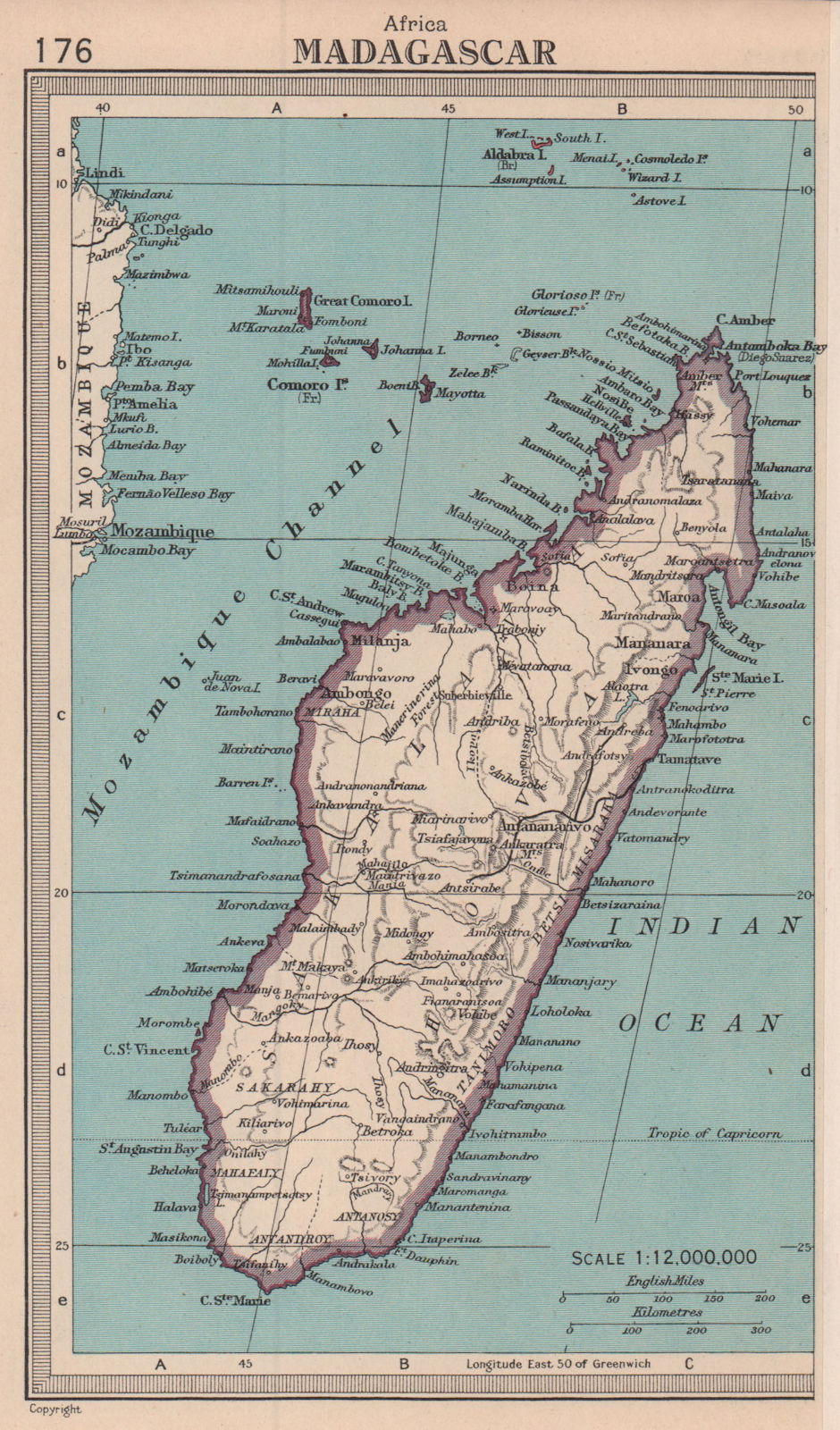 Madagascar. BARTHOLOMEW 1949 old vintage map plan chart