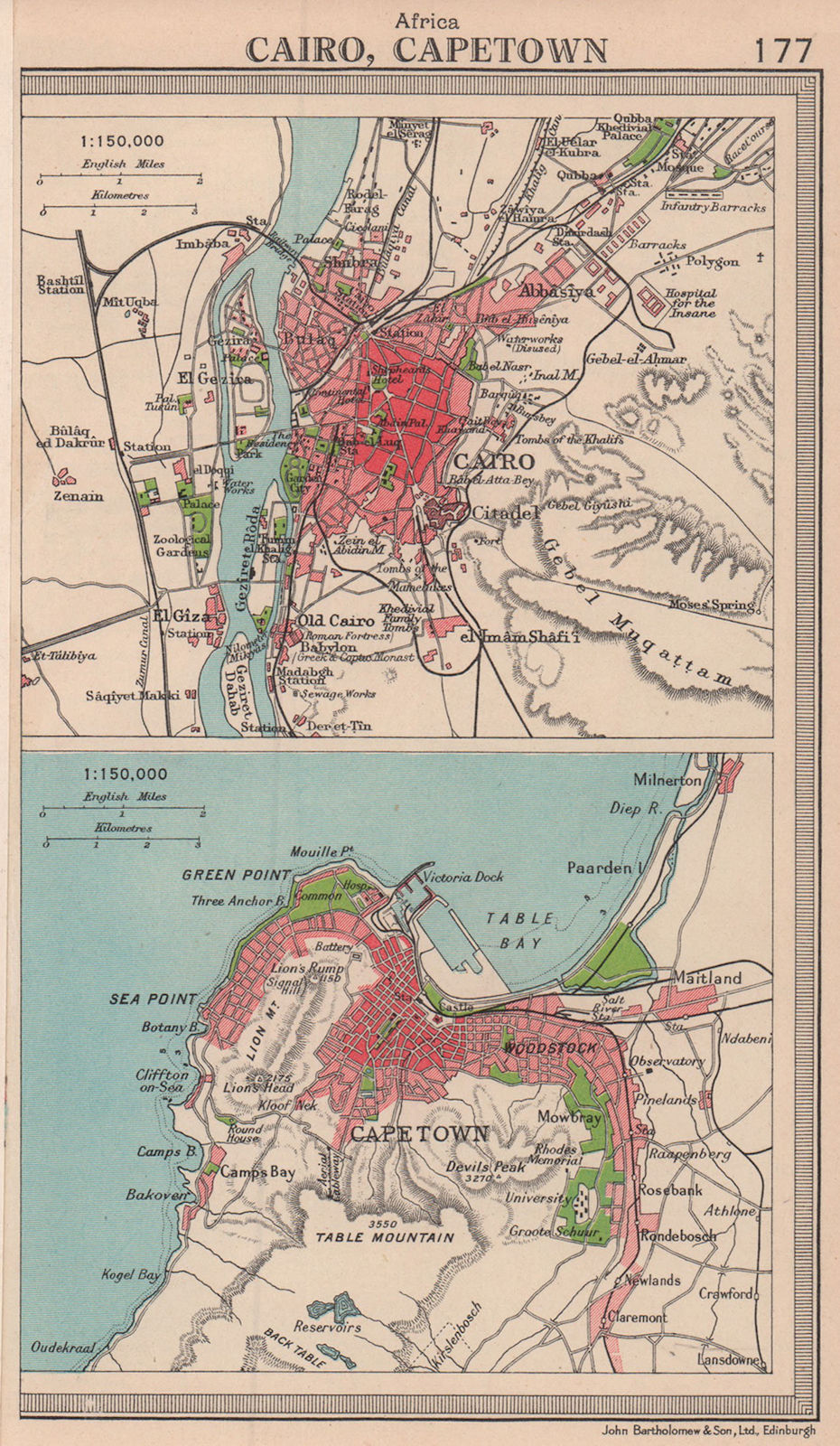 African cities. Cairo & Cape Town. Egypt South Africa. BARTHOLOMEW 1949 map