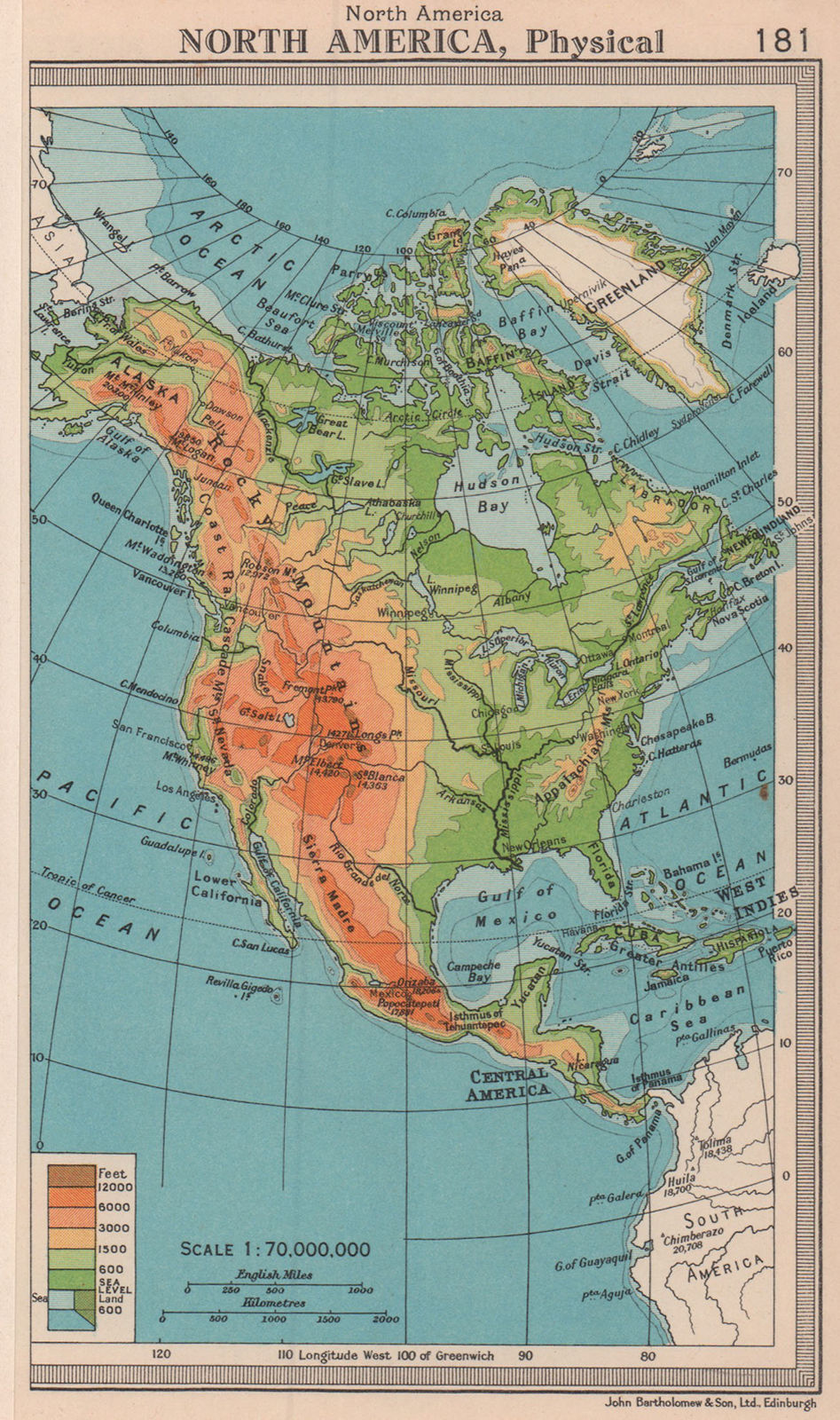 North America Physical. BARTHOLOMEW 1949 old vintage map plan chart