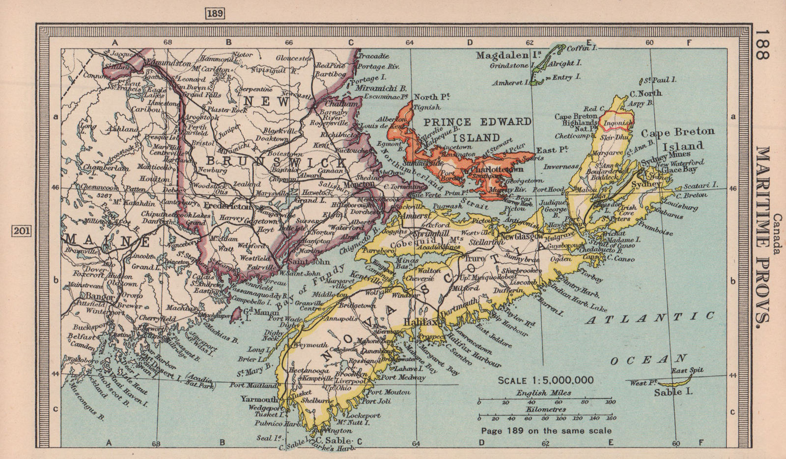 Canada Maritime Provinces. Nova Scotia PEI new Brunswick. BARTHOLOMEW 1949 map