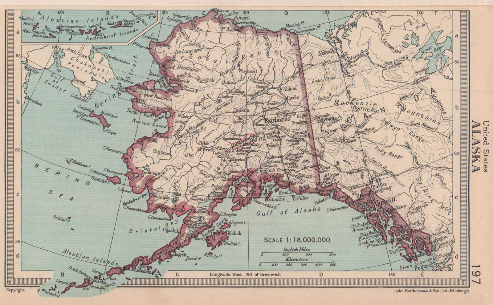 Alaska state map. BARTHOLOMEW 1949 old vintage plan chart