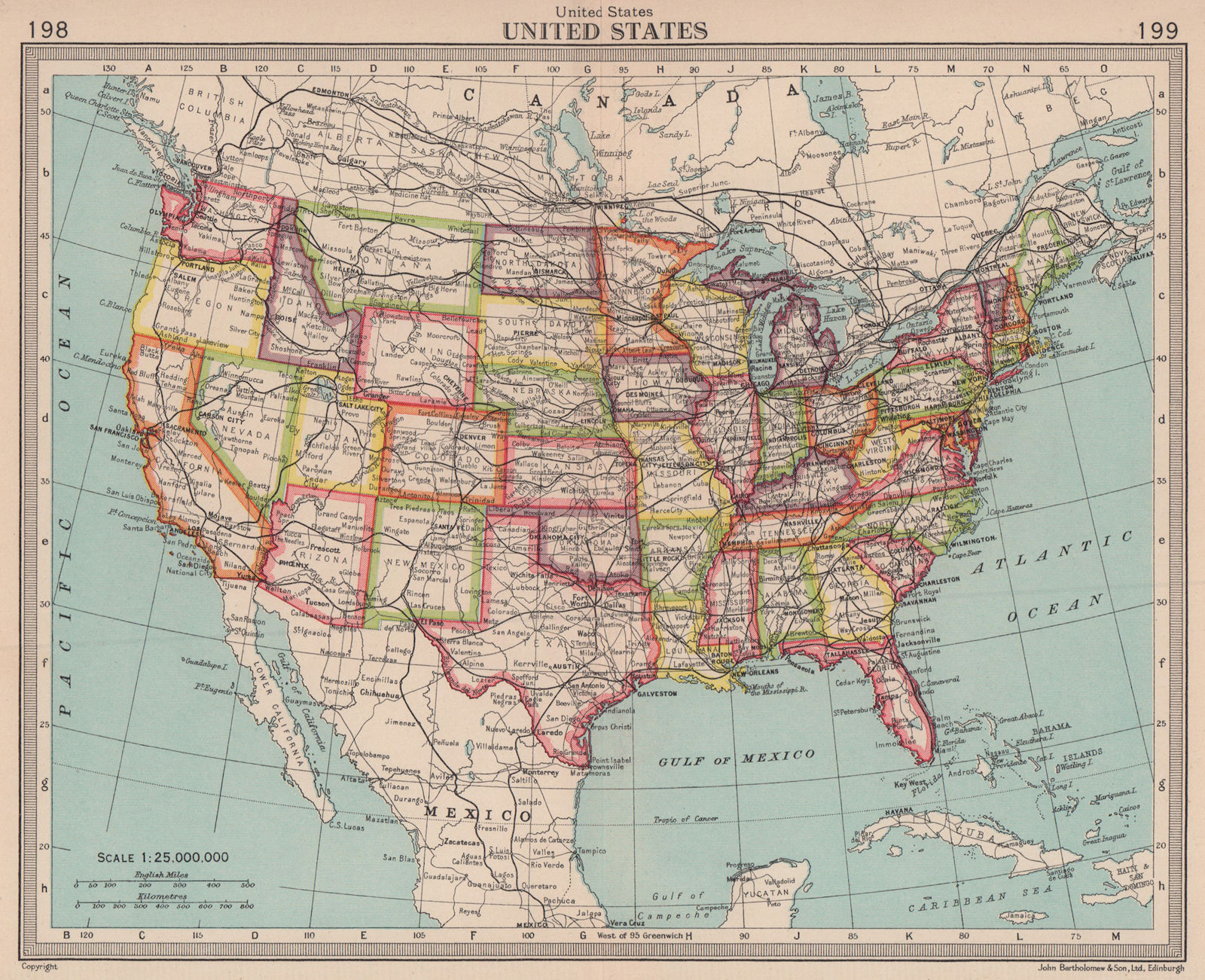 United States. USA. BARTHOLOMEW 1949 old vintage map plan chart