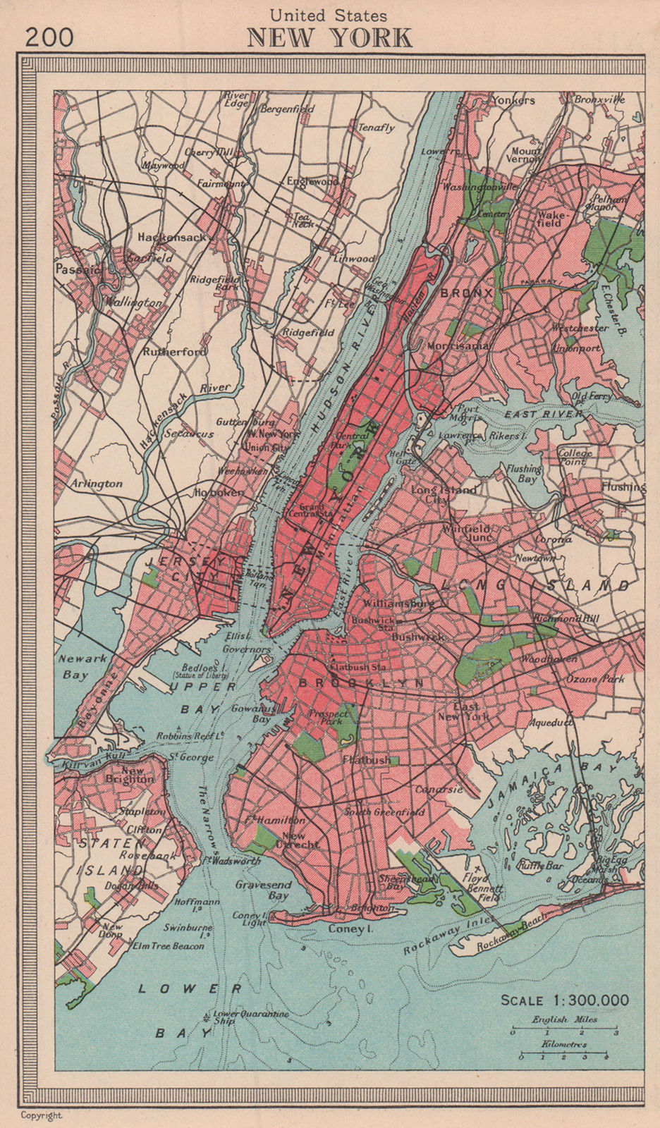New York city sketch map. BARTHOLOMEW 1949 old vintage plan chart