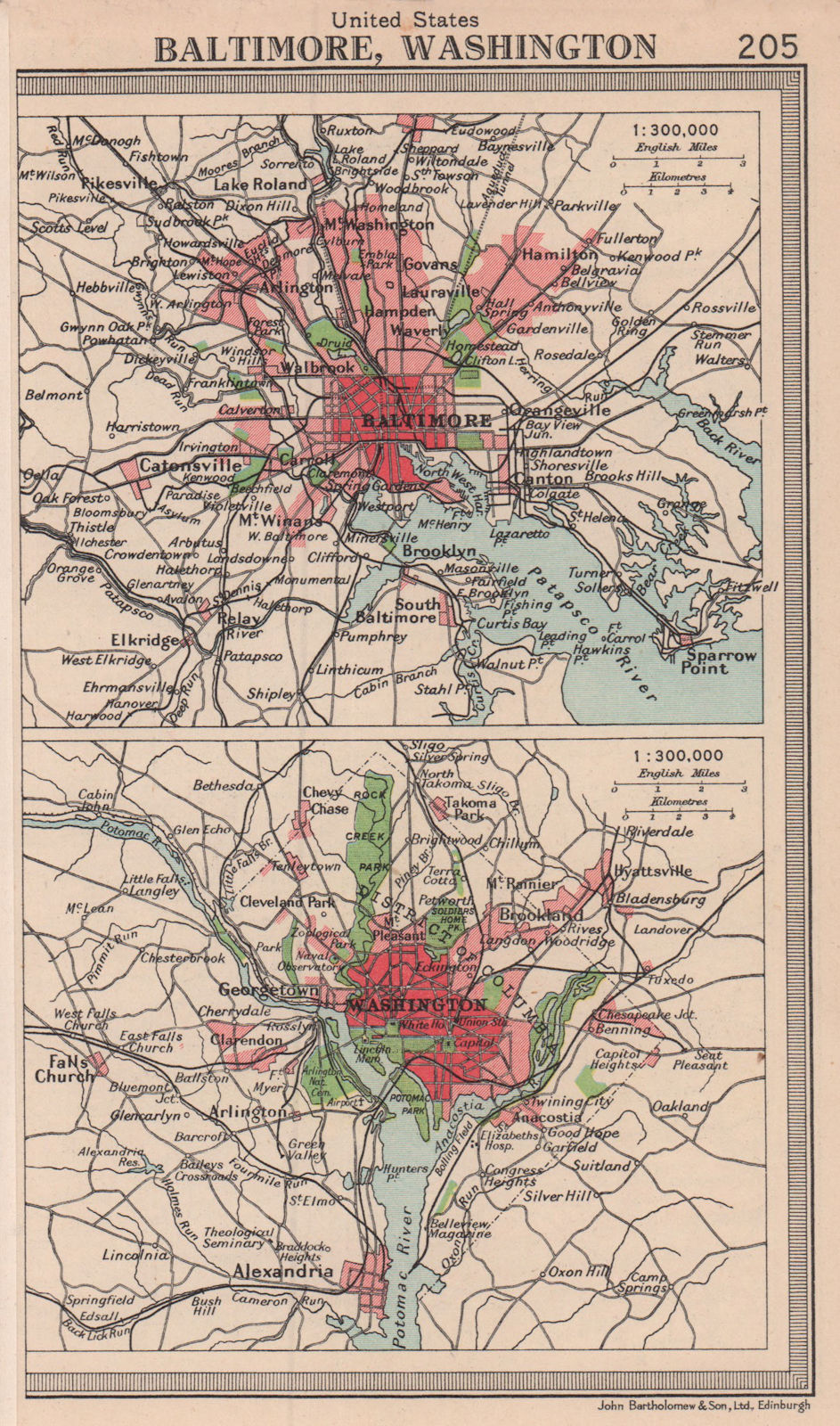 US cities. Baltimore & Washington DC environs. Maryland. BARTHOLOMEW 1949 map