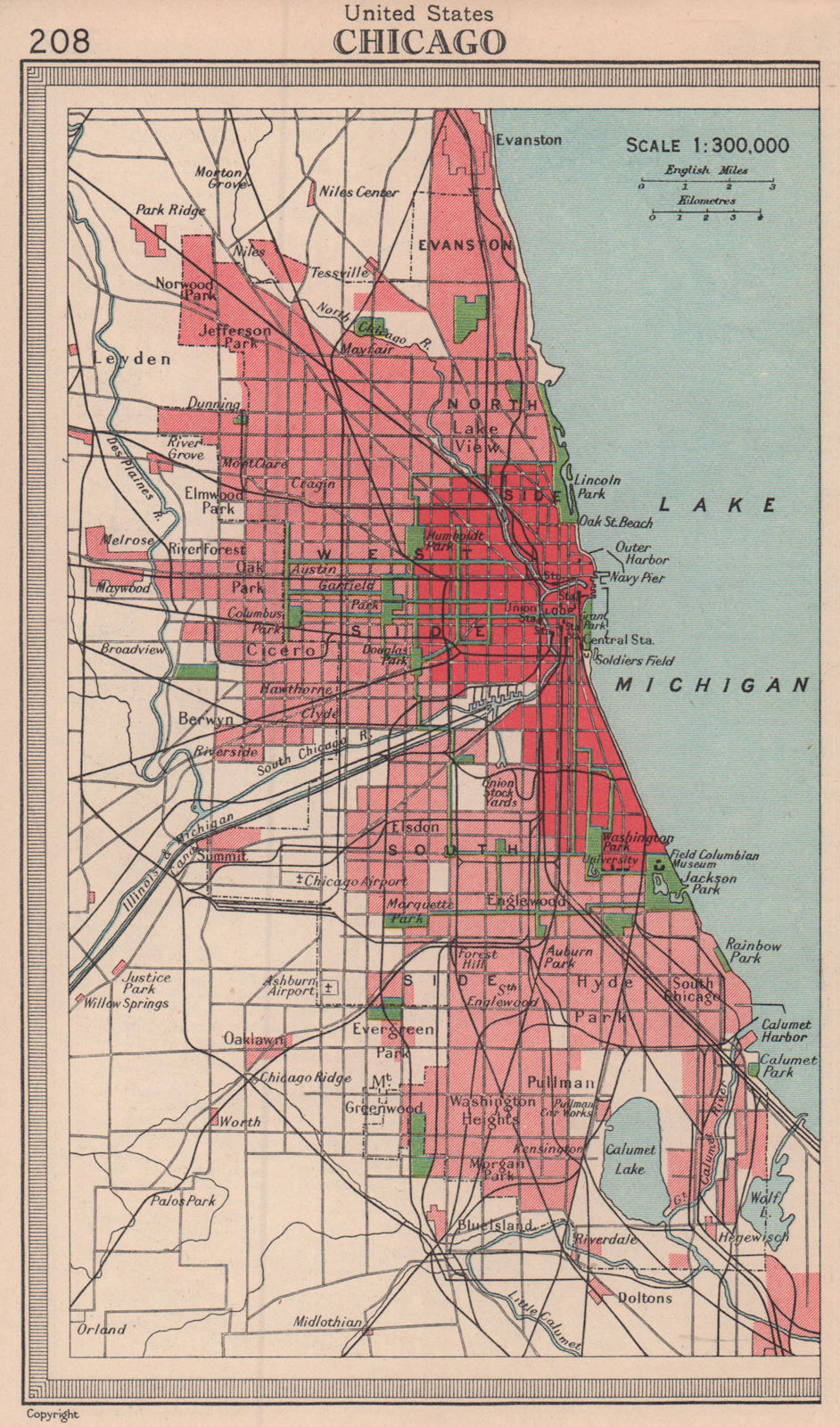 Chicago city sketch plan. Illinois. BARTHOLOMEW 1949 old vintage map chart