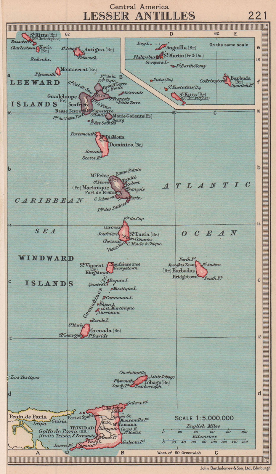 Lesser Antilles. Windward & Leeward Islands. West Indies. BARTHOLOMEW 1949 map