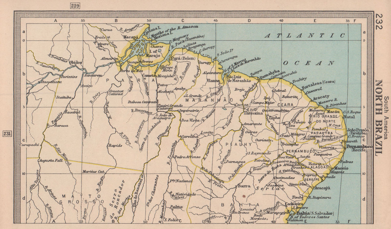 Northern Brazil. BARTHOLOMEW 1949 old vintage map plan chart
