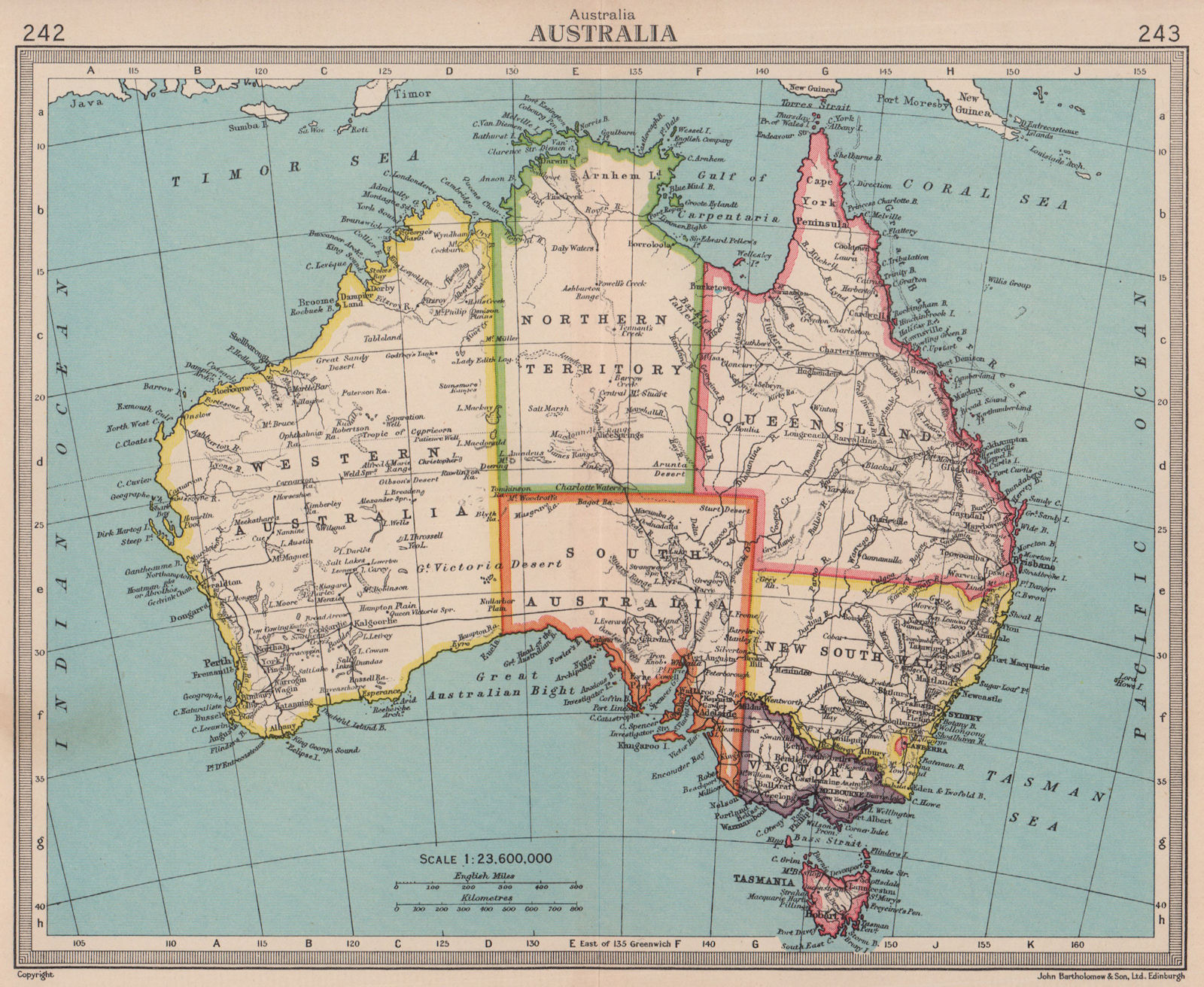 Australia Political. BARTHOLOMEW 1949 old vintage map plan chart