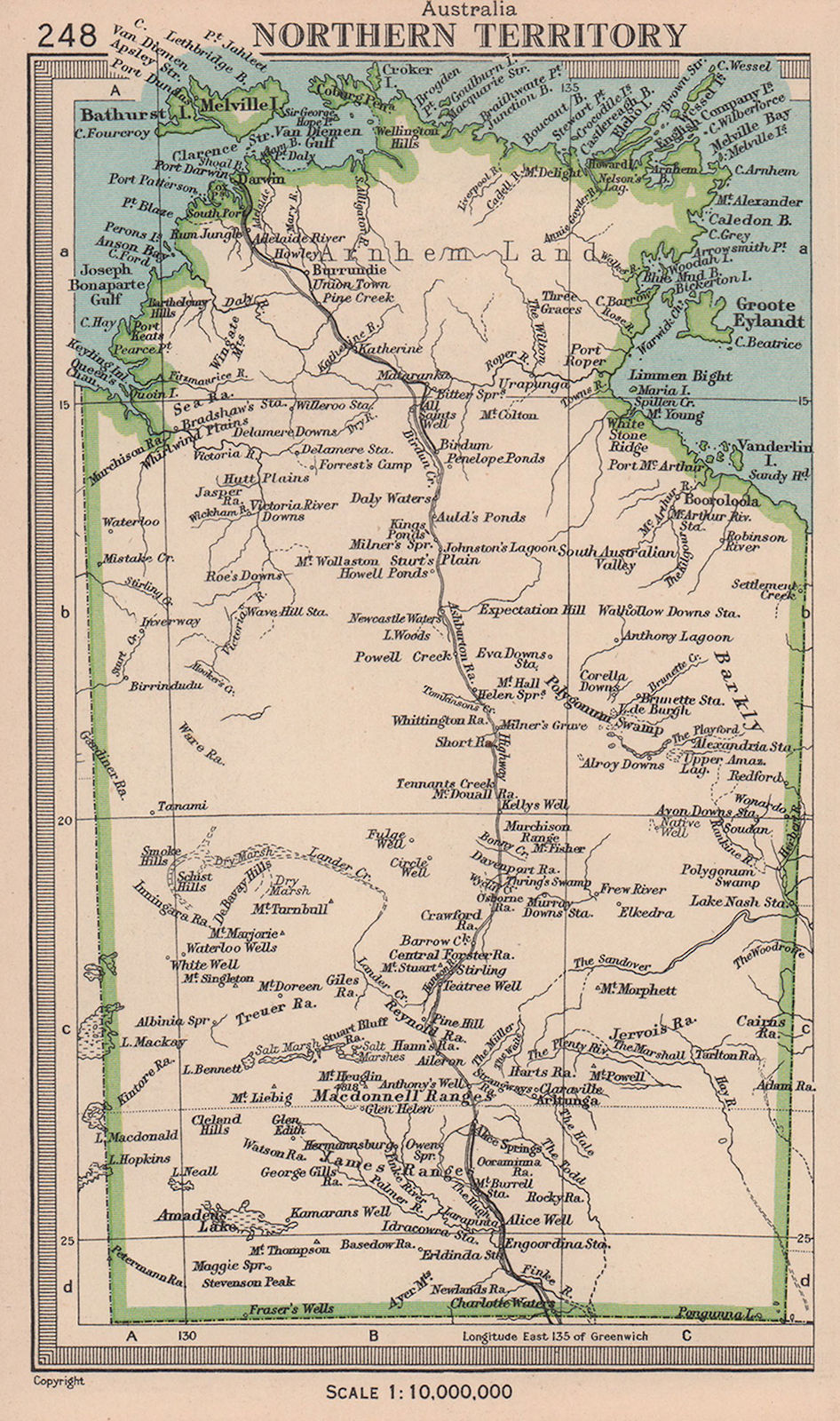 Northern Territory, Australia. BARTHOLOMEW 1949 old vintage map plan chart