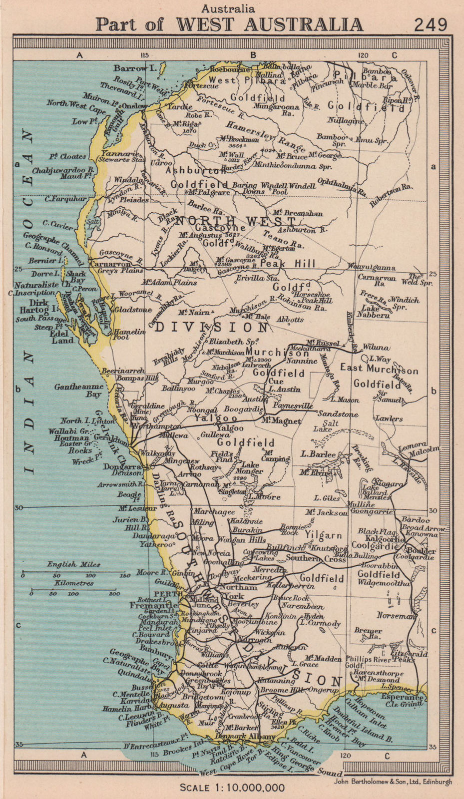 Part of Western Australia. BARTHOLOMEW 1949 old vintage map plan chart