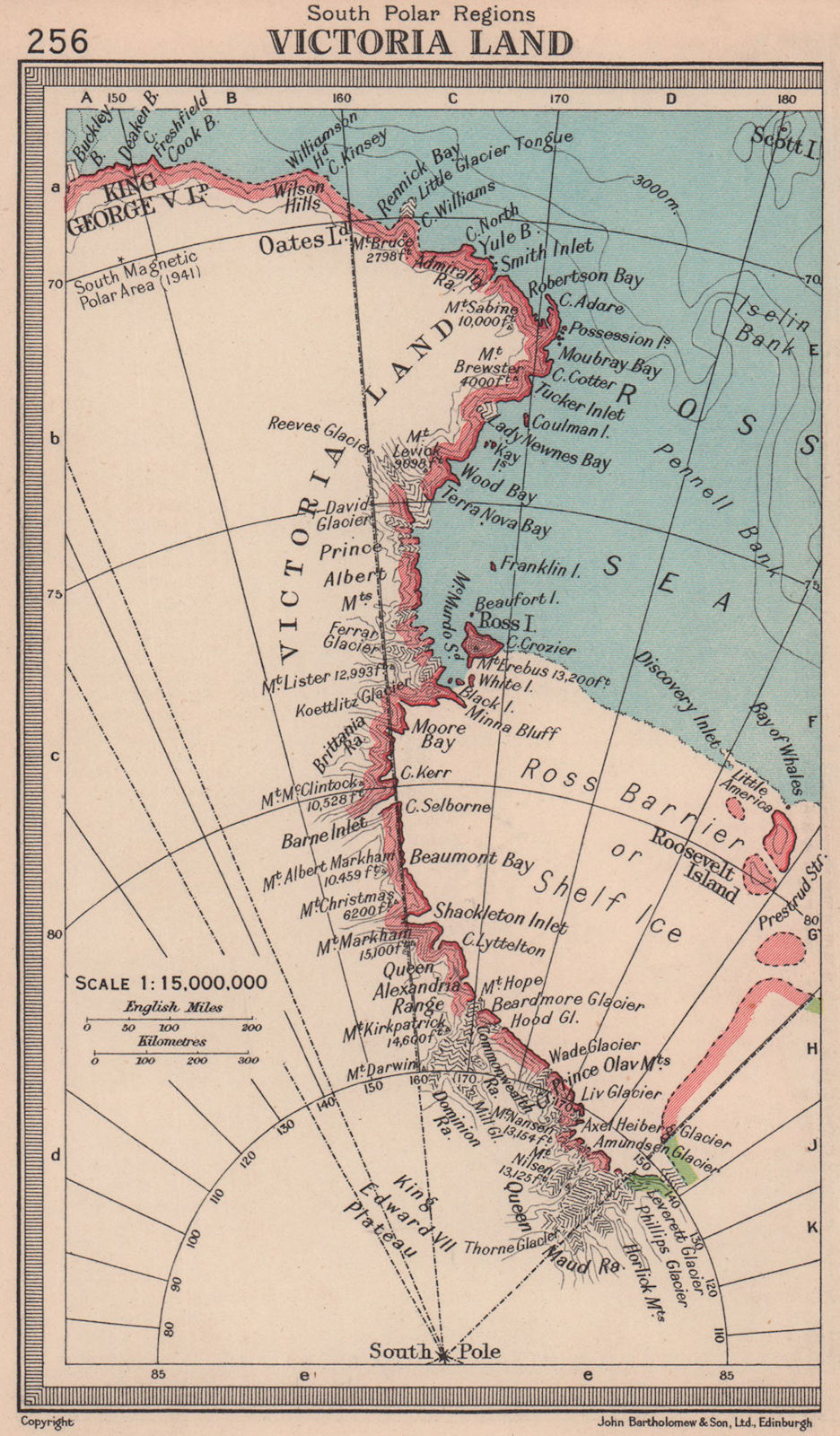 South Polar Regions. Victoria Land. Antarctica. BARTHOLOMEW 1949 old map