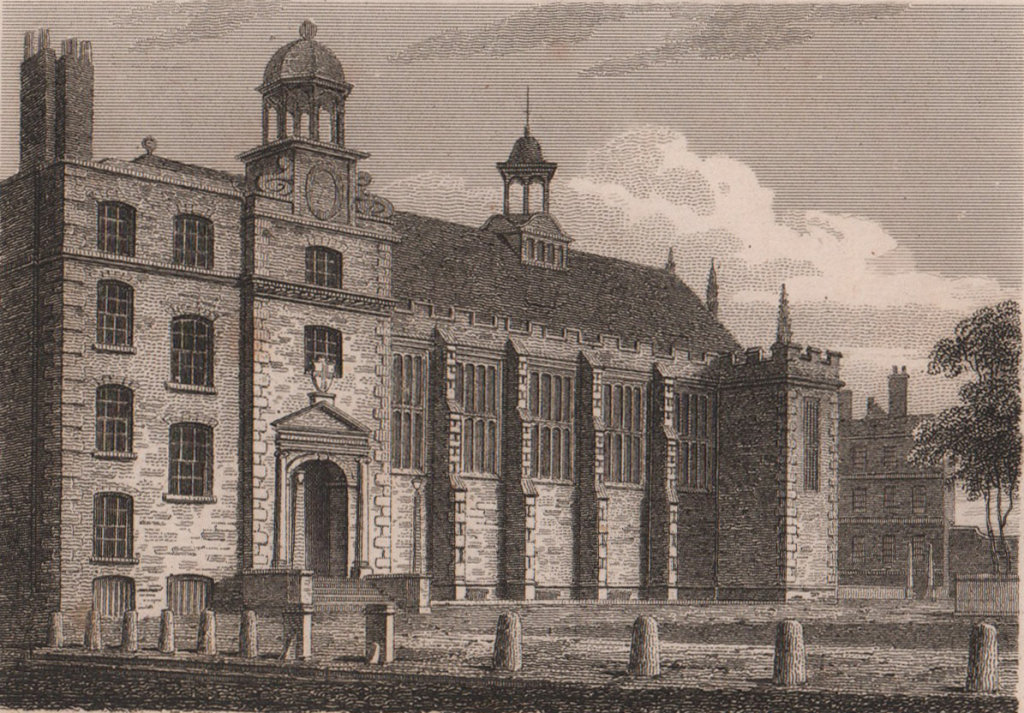 The Temple Hall, London. Antique engraved print 1817 old picture