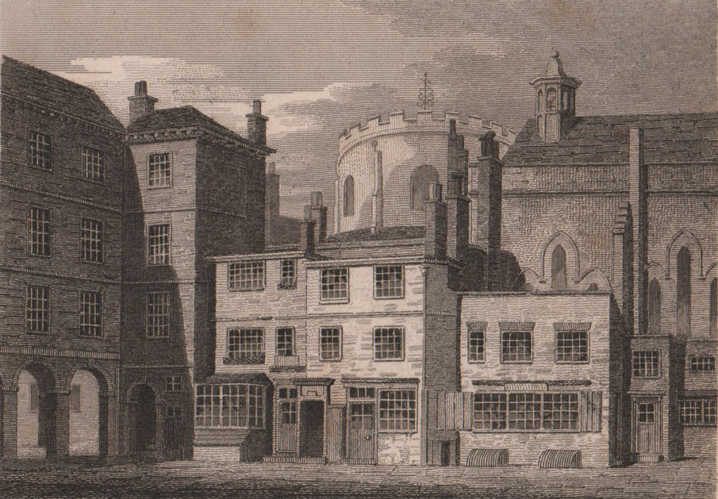 Part of the Temple Church, London. Antique engraved print 1817 old