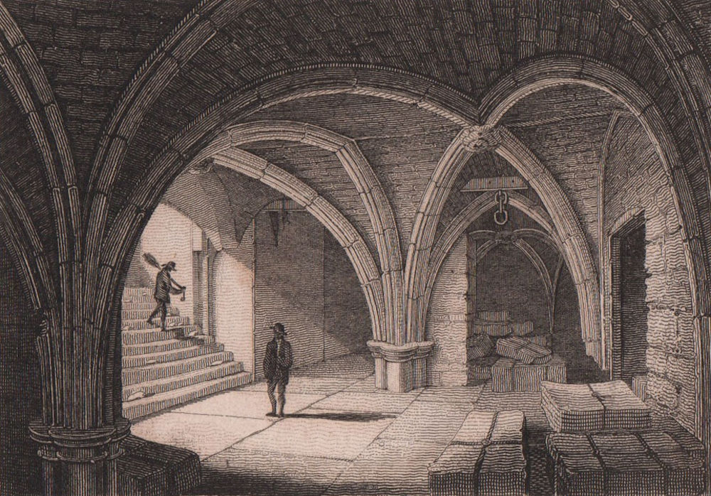 Ancient Crypt, Leadenhall Street, London. Antique engraved print 1817