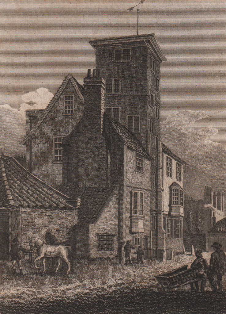 The Manor House, Canonbury Tower, London. Antique engraved print 1817