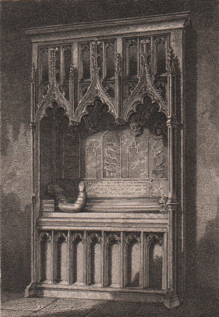 John Gower's Monument, St. Mary Ovarie Church, Southwark Cathedral 1817 print