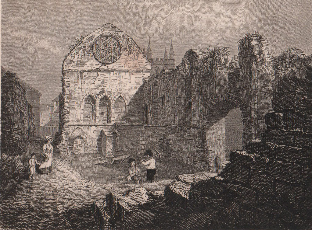 Remains of the Hall, Winchester Palace, Southwark. Antique engraved print 1817