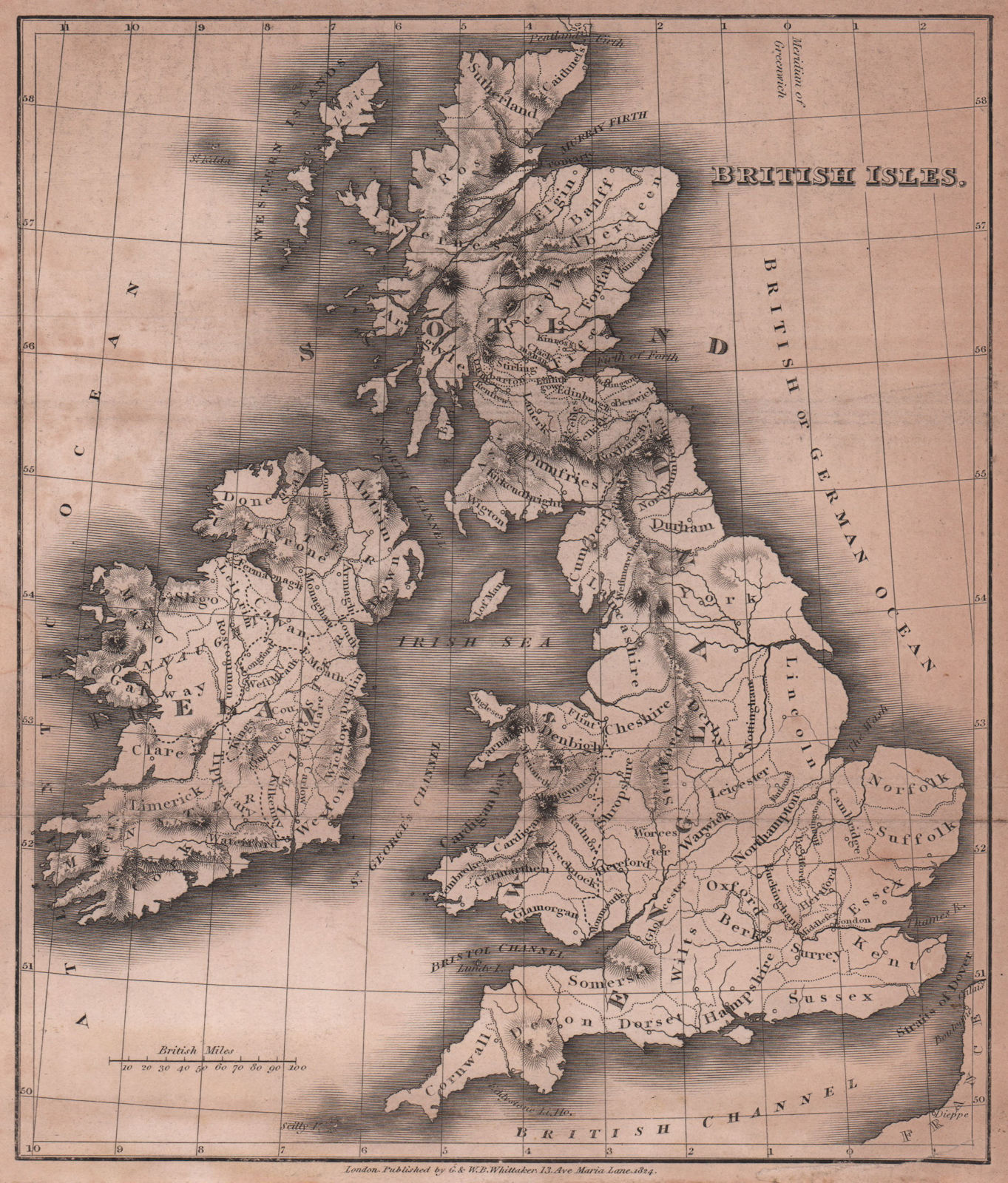 British Isles antique copperplate map by Benjamin Pitts Capper 1825 old