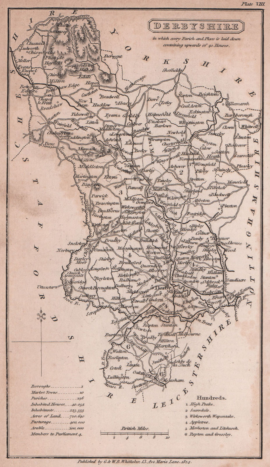 Derbyshire antique copperplate county map by Benjamin Pitts Capper 1825