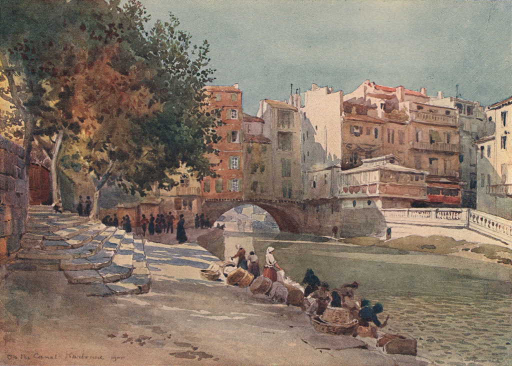 Narbonne, "Le Canal des Deux Mers," by Alexander Murray. Aude 1904 old print