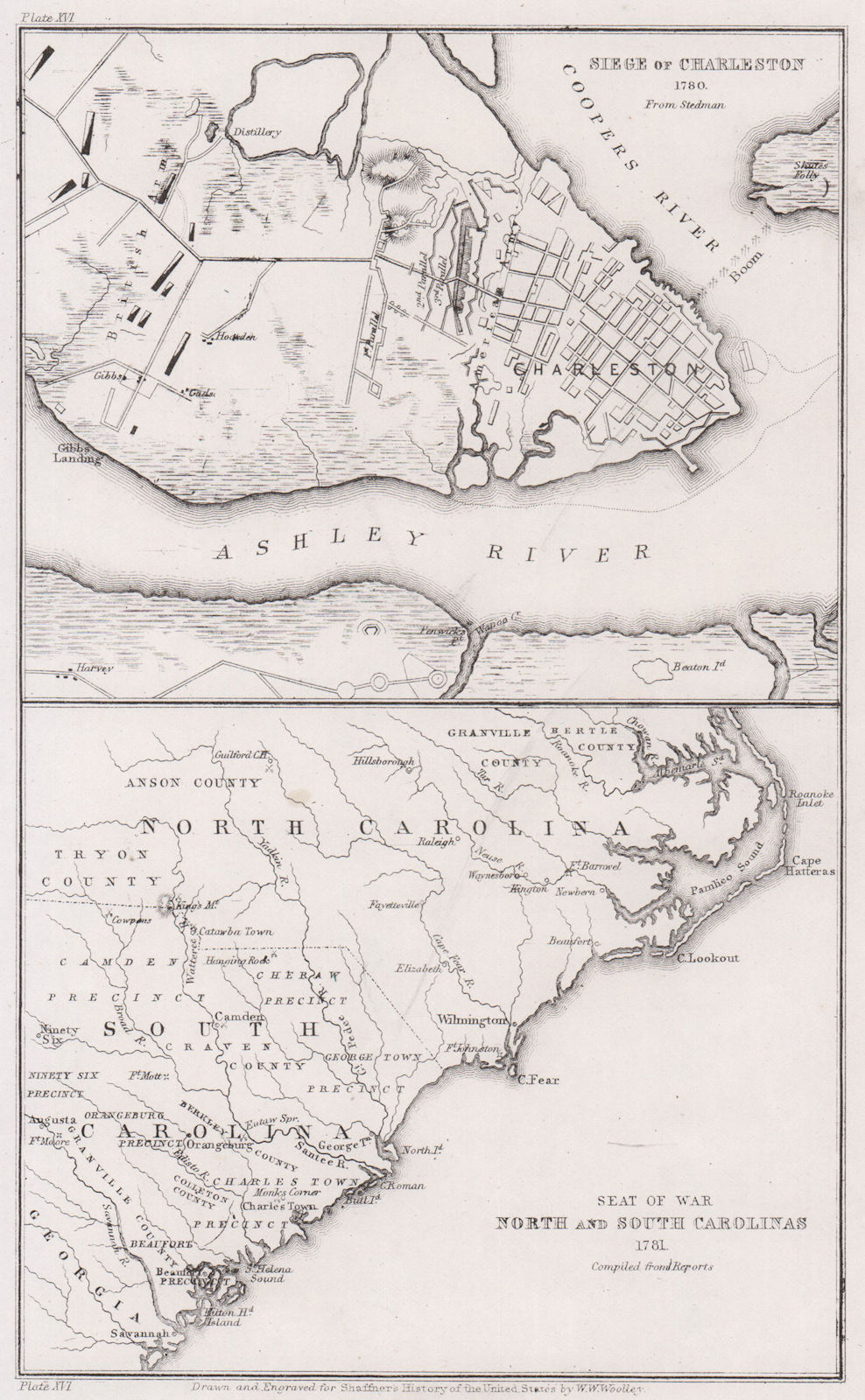 Siege of Charleston 1780. Revolutionary War. North South Carolina 1781 1863 map