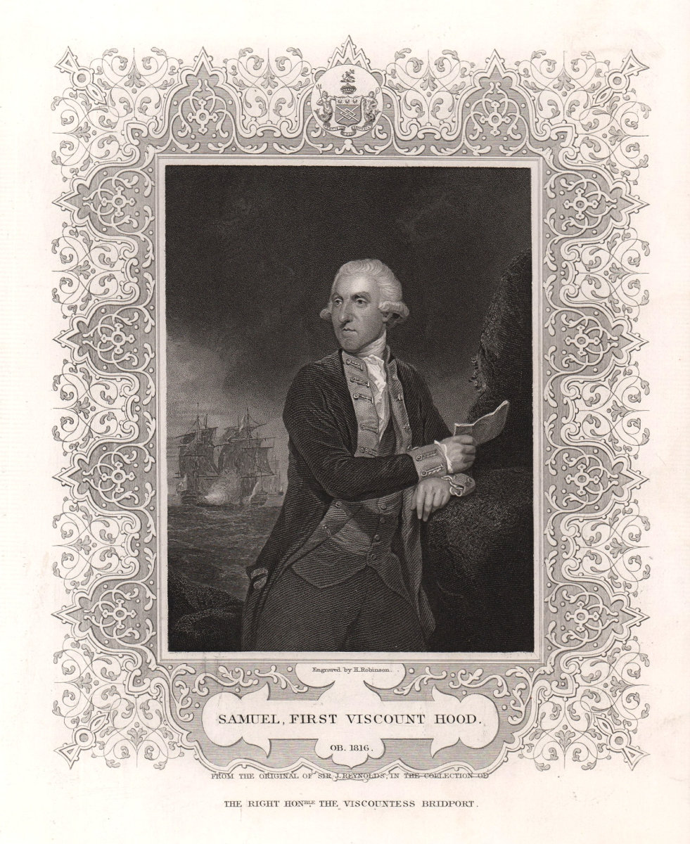 Samuel, 1st Viscount Hood (1724-1816). After Reynolds. TALLIS c1855 print