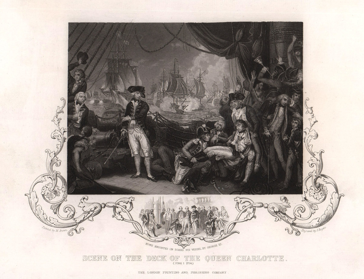 HMS Queen Charlotte. Glorious 1st June 1794. 4th Battle of Ushant. TALLIS c1855